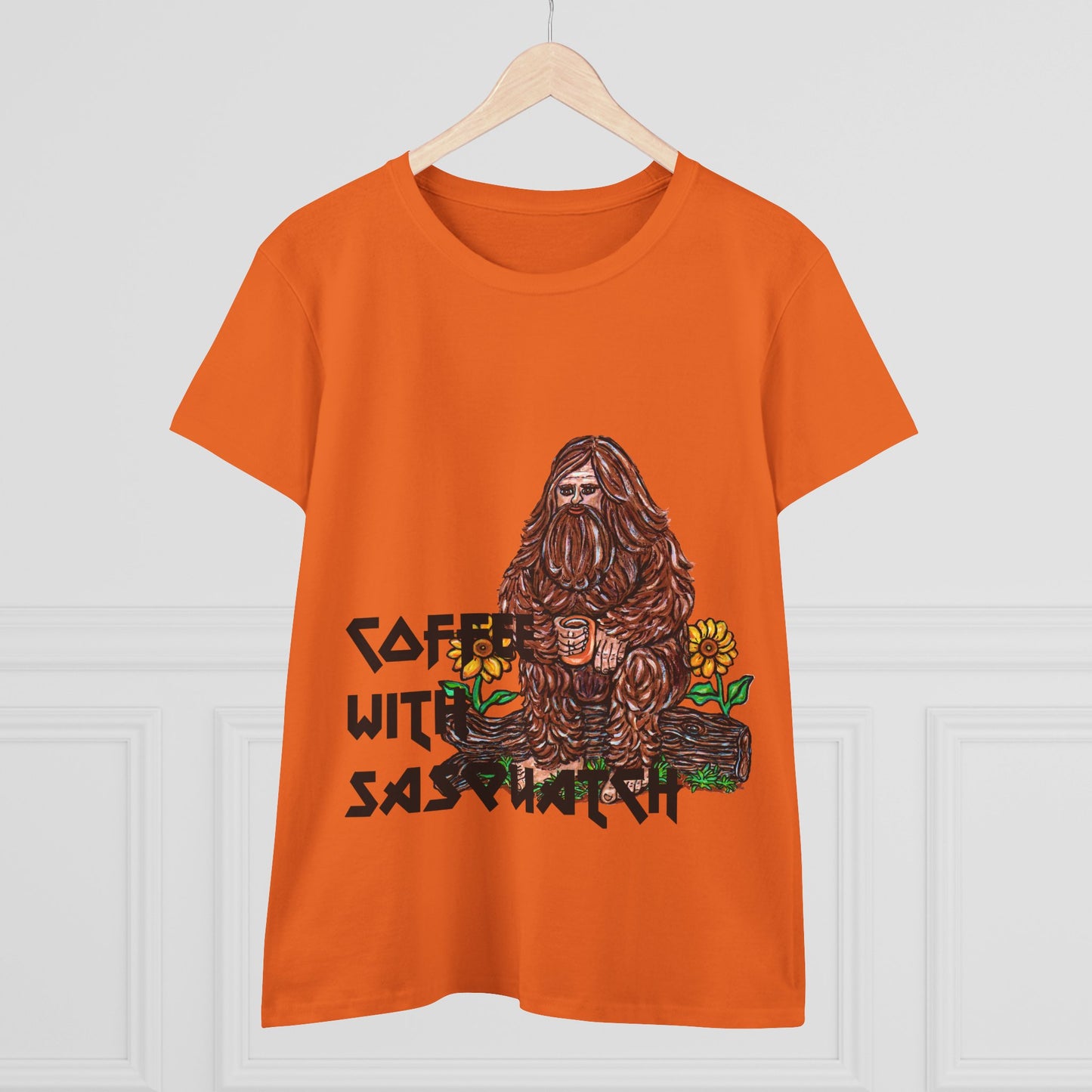 Coffee With Sasquatch Women's Midweight Cotton Tee