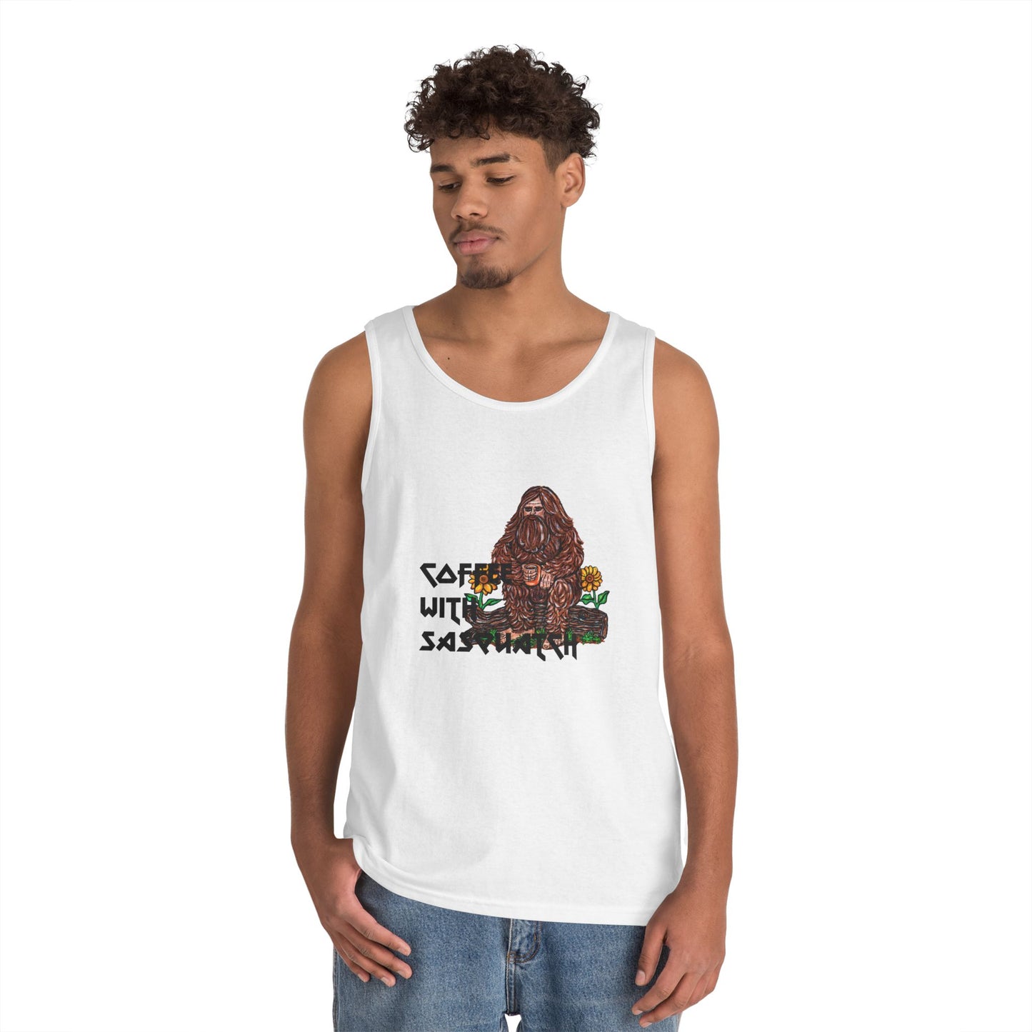 Coffee With Sasquatch Unisex Heavy Cotton Tank Top