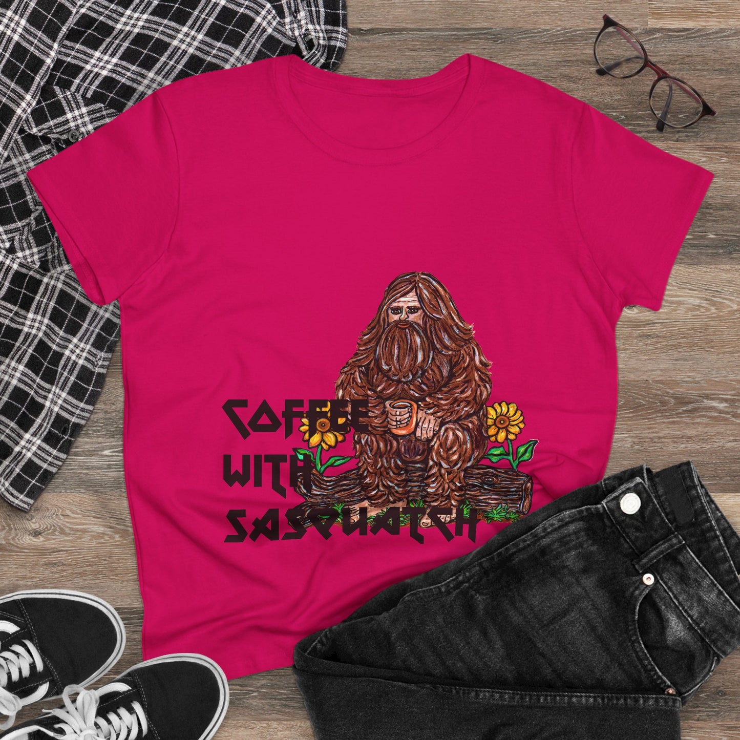 Coffee With Sasquatch Women's Midweight Cotton Tee