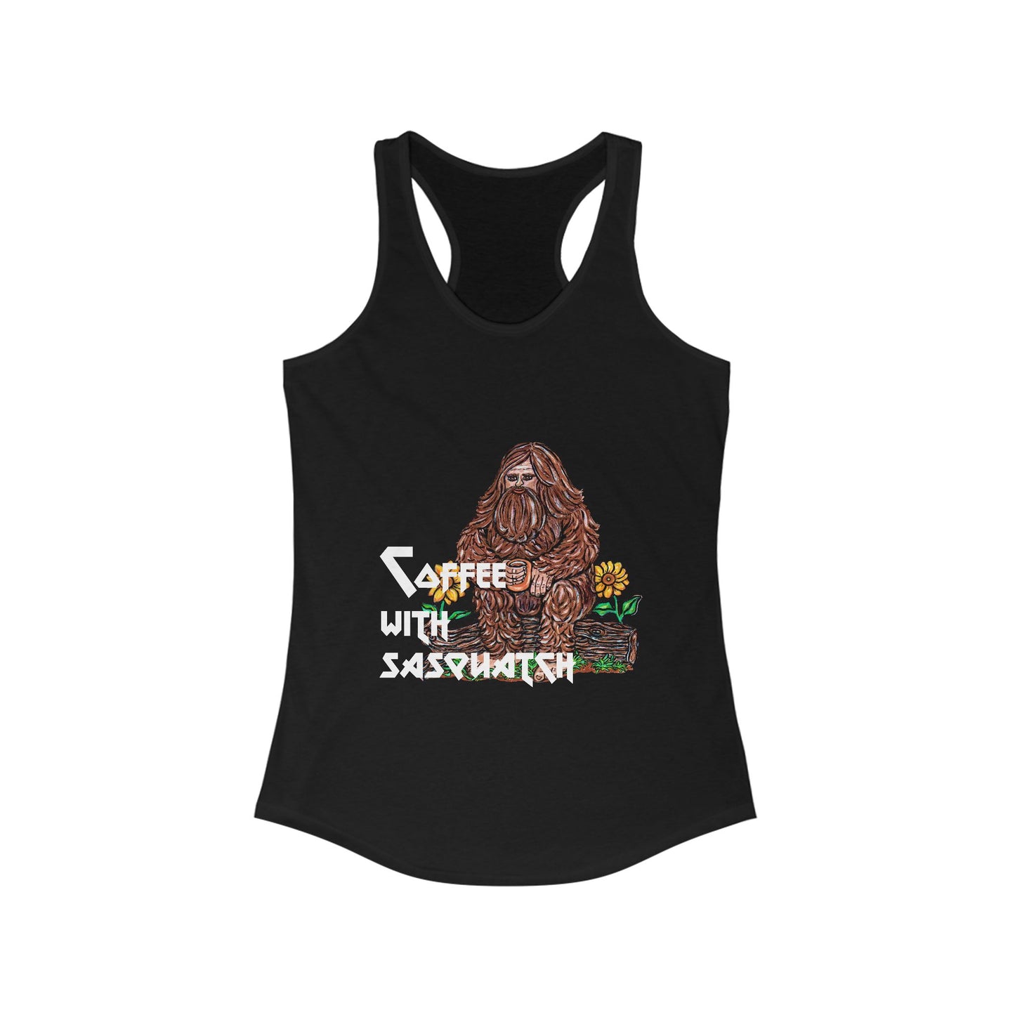 Coffee with Sasquatch Women's Ideal Racerback Tank