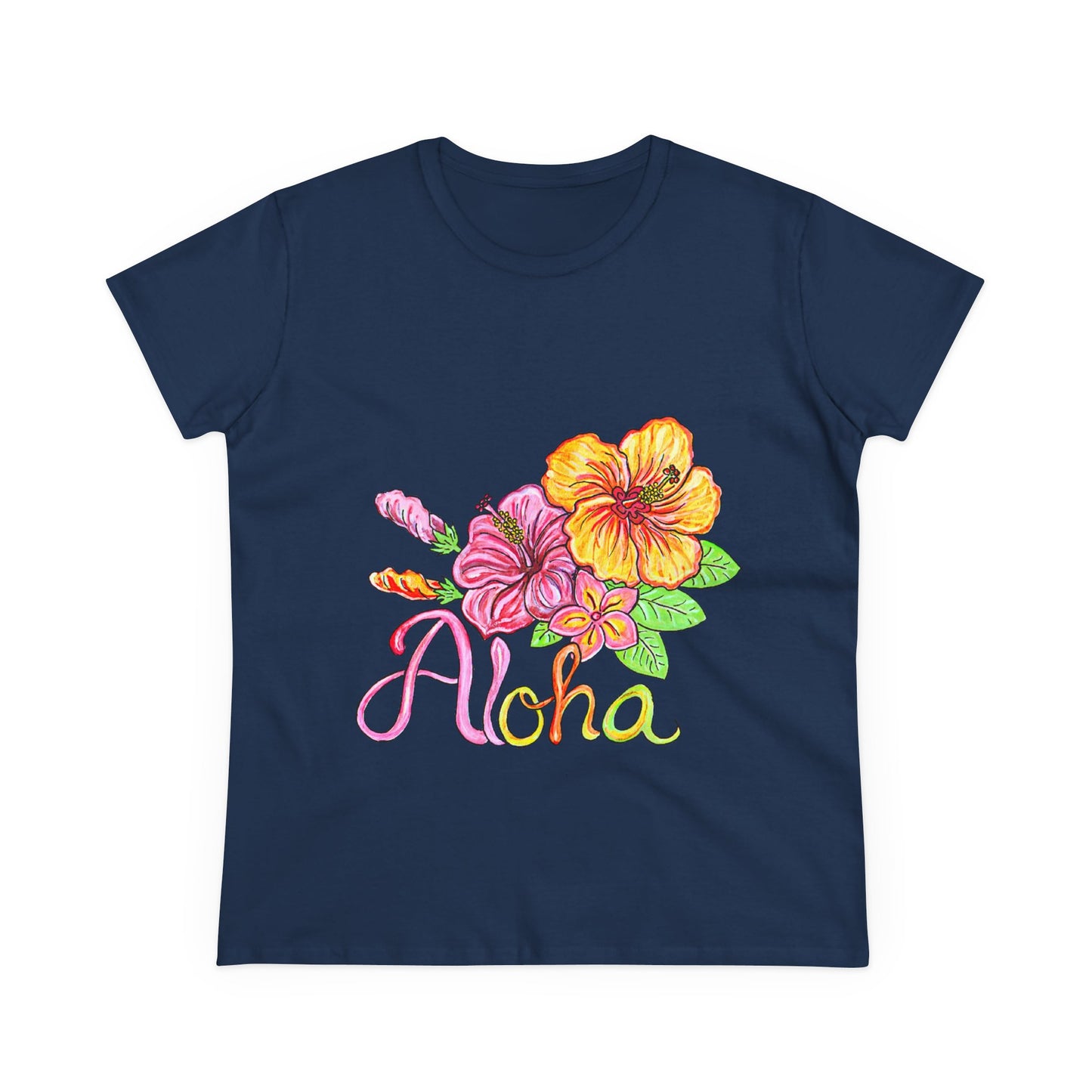 Aloha Flowers Women's Midweight Cotton Tee