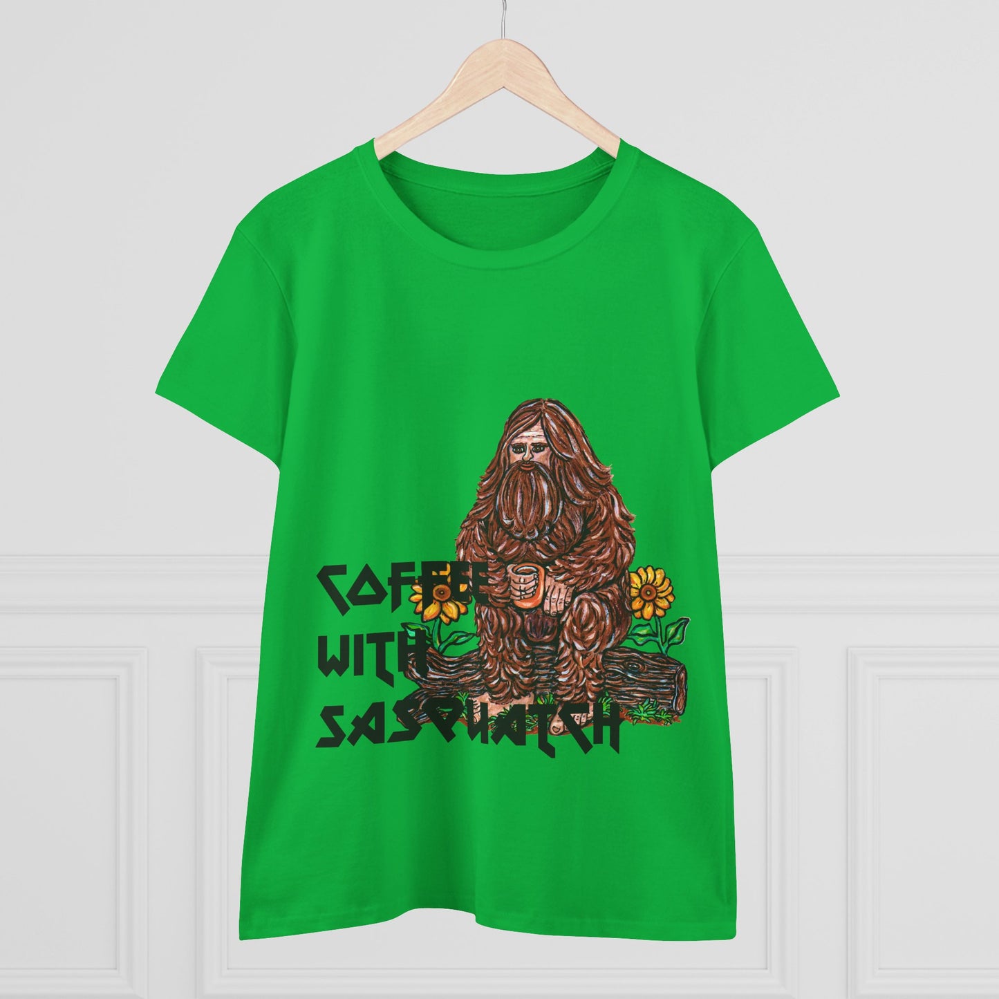 Coffee With Sasquatch Women's Midweight Cotton Tee