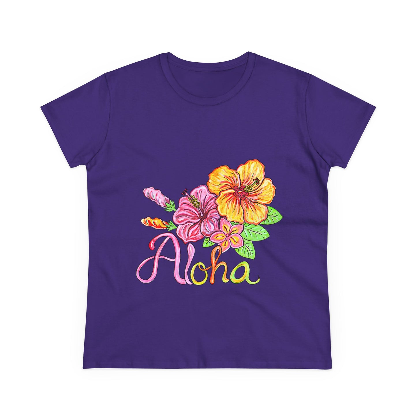 Aloha Flowers Women's Midweight Cotton Tee