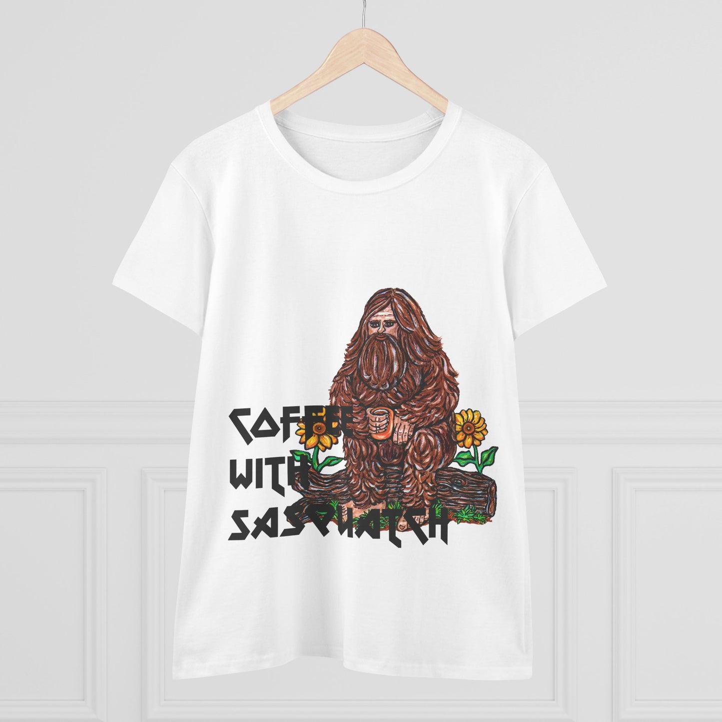 Coffee With Sasquatch Women's Midweight Cotton Tee