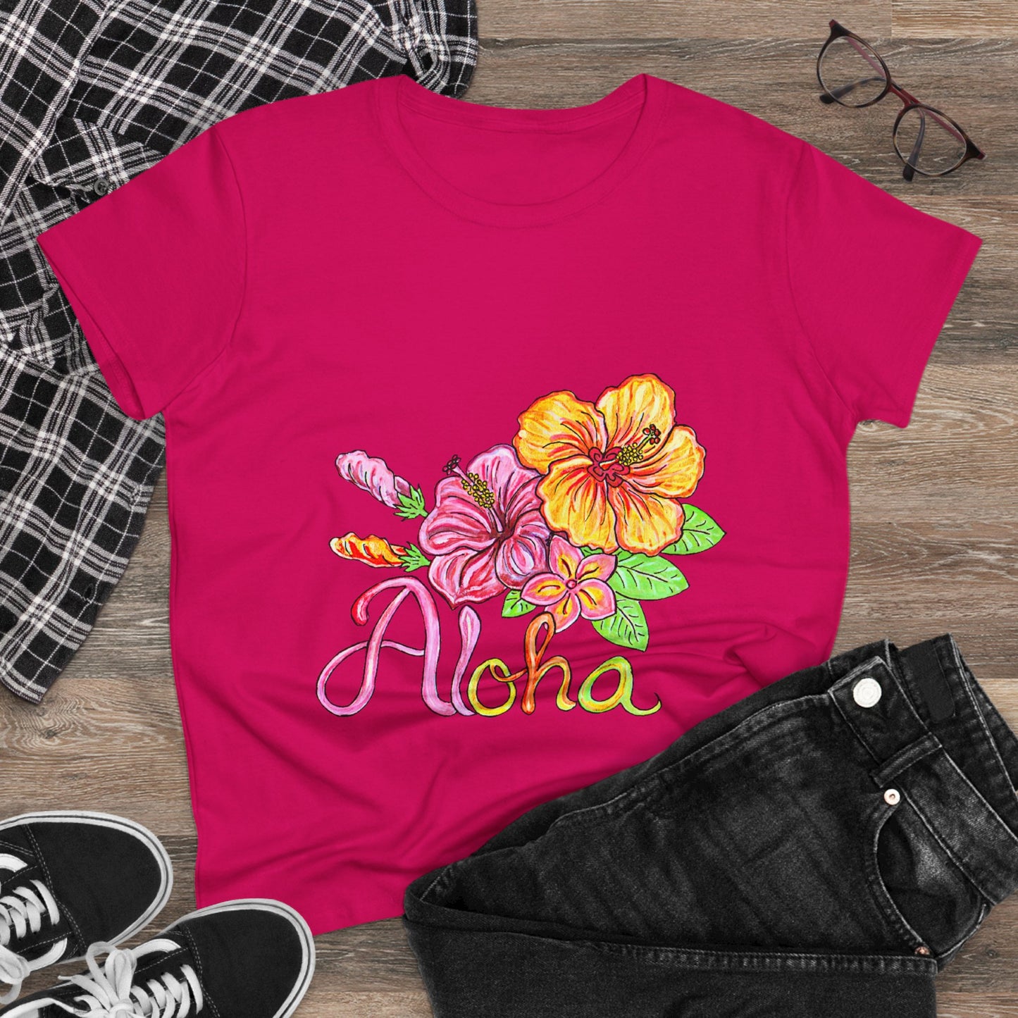 Aloha Flowers Women's Midweight Cotton Tee