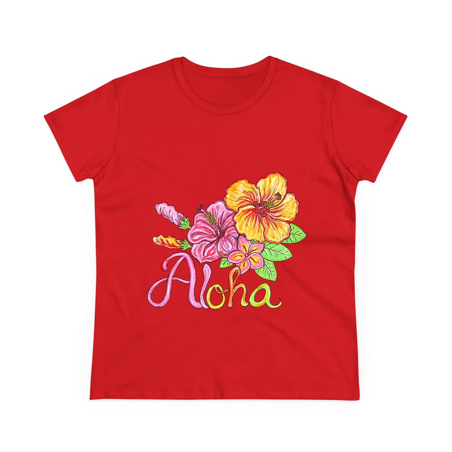 Aloha Flowers Women's Midweight Cotton Tee