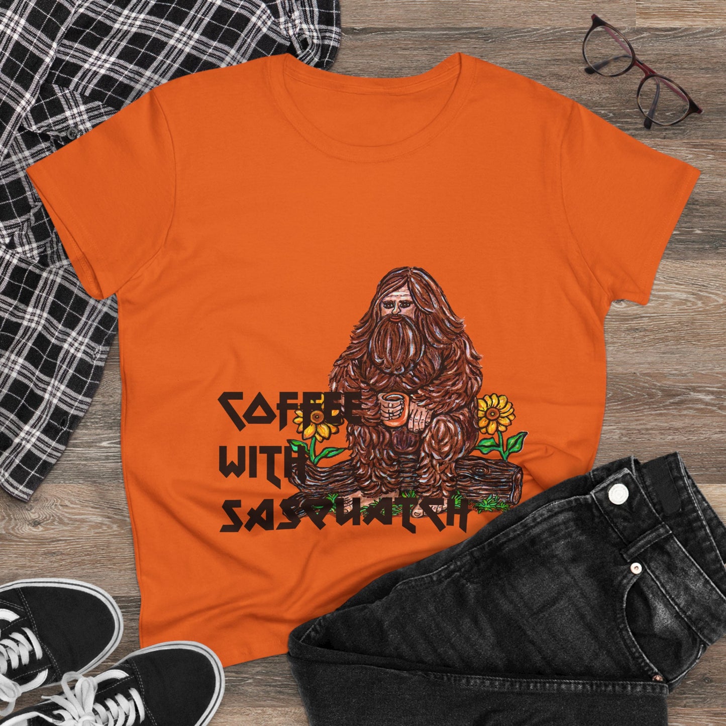 Coffee With Sasquatch Women's Midweight Cotton Tee