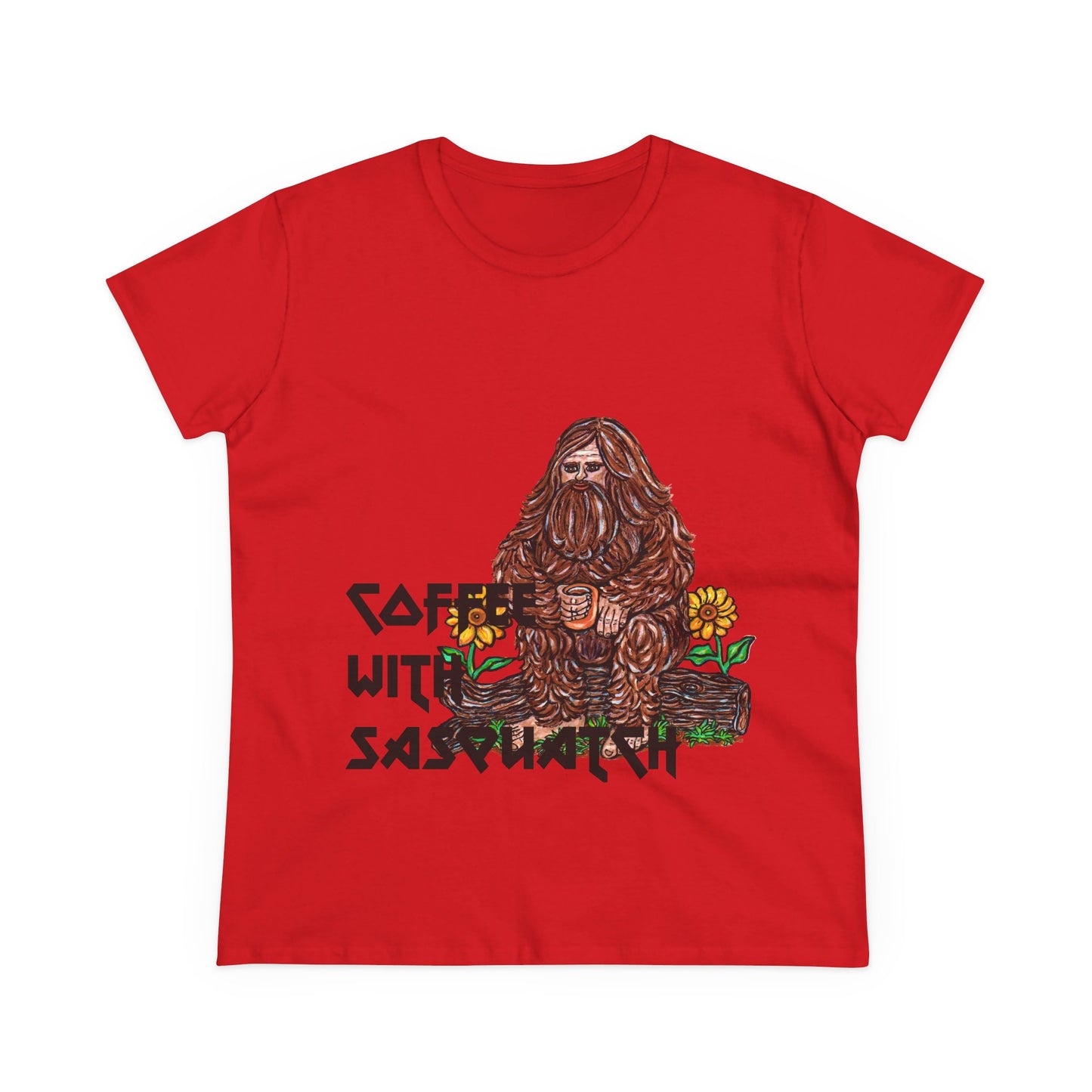 Coffee With Sasquatch Women's Midweight Cotton Tee