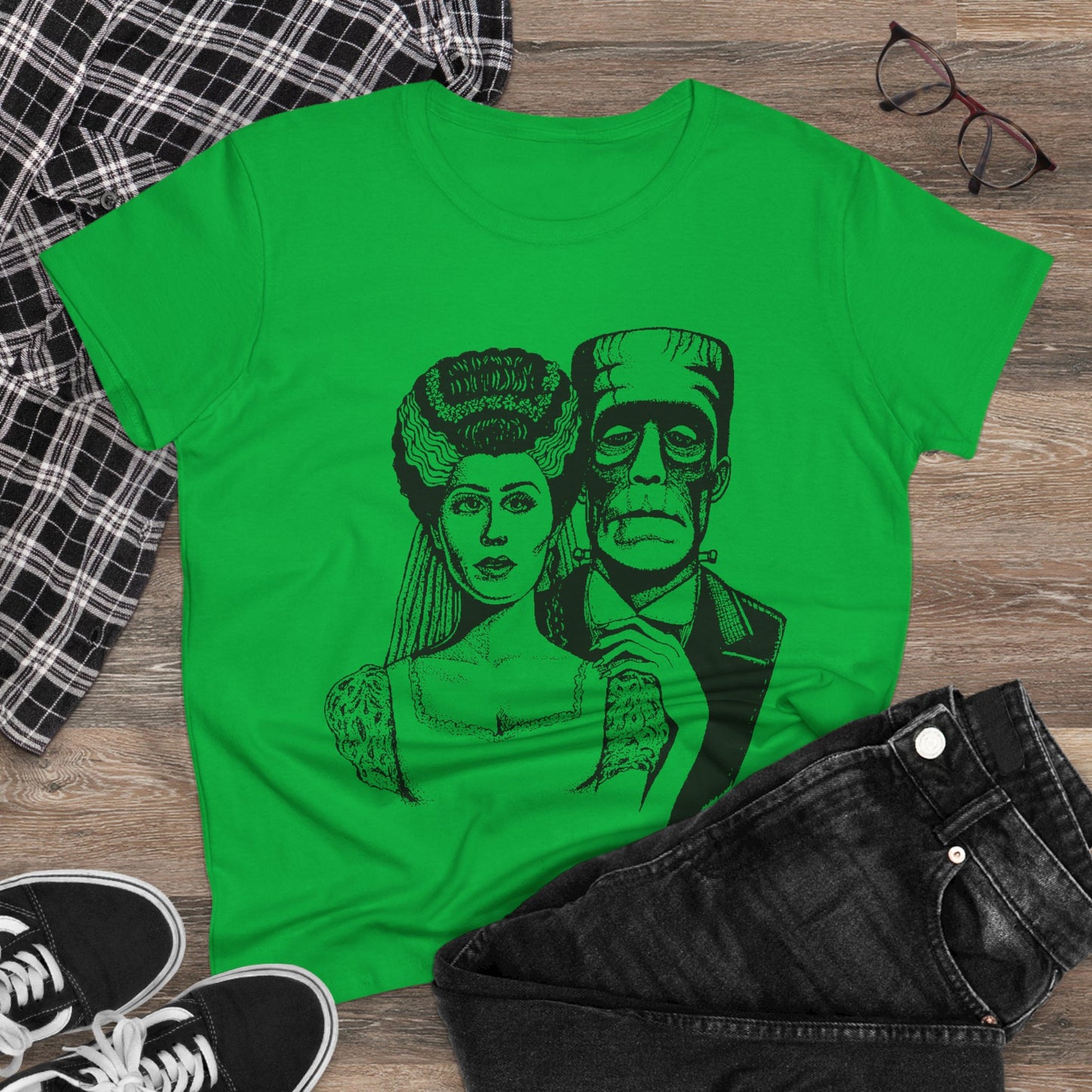 Frankenstein and Bride Women's Midweight Cotton Tee