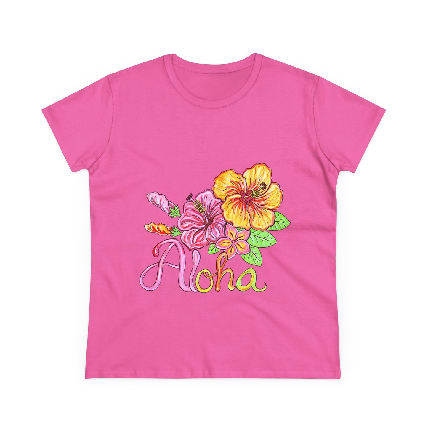 Aloha Flowers Women's Midweight Cotton Tee