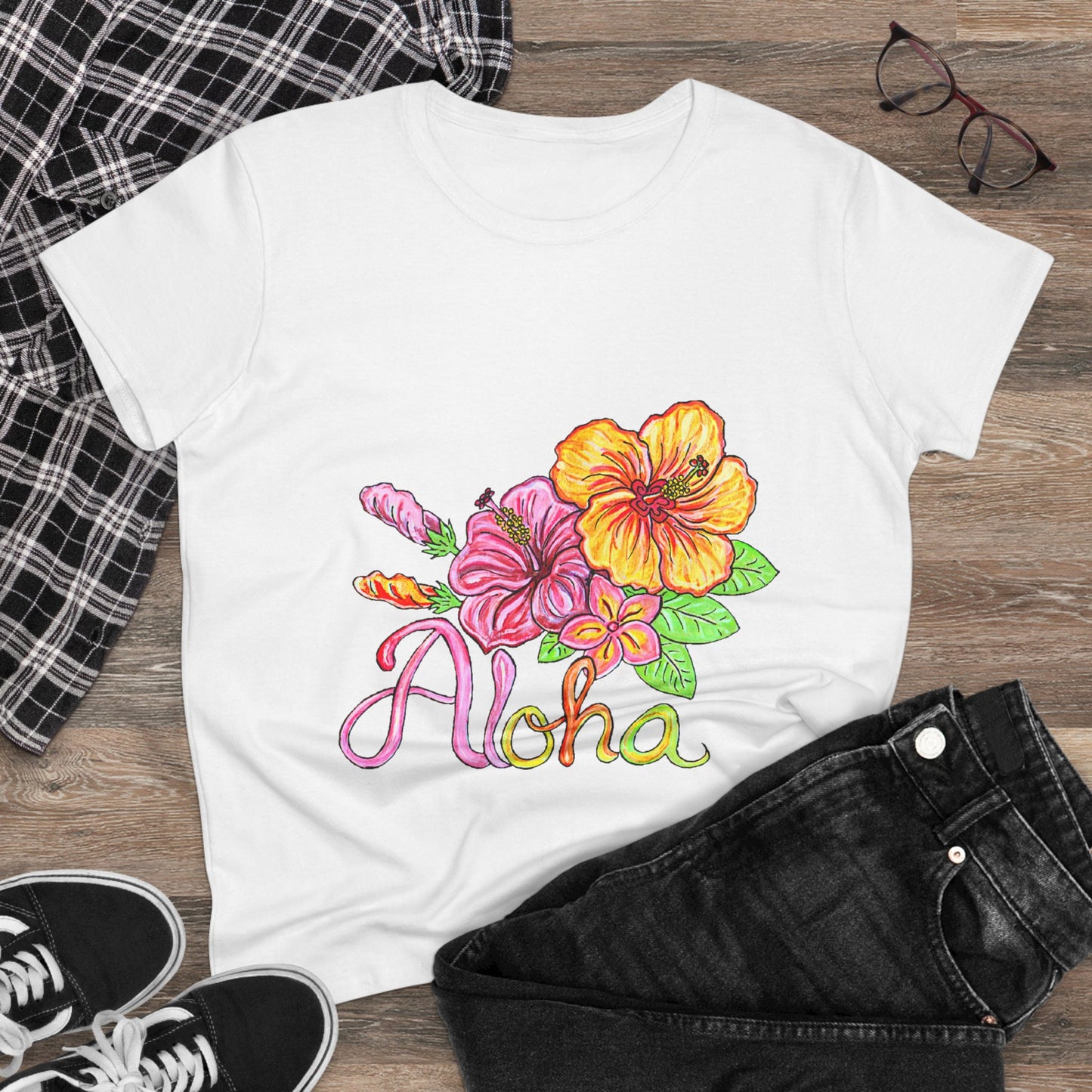 Aloha Flowers Women's Midweight Cotton Tee