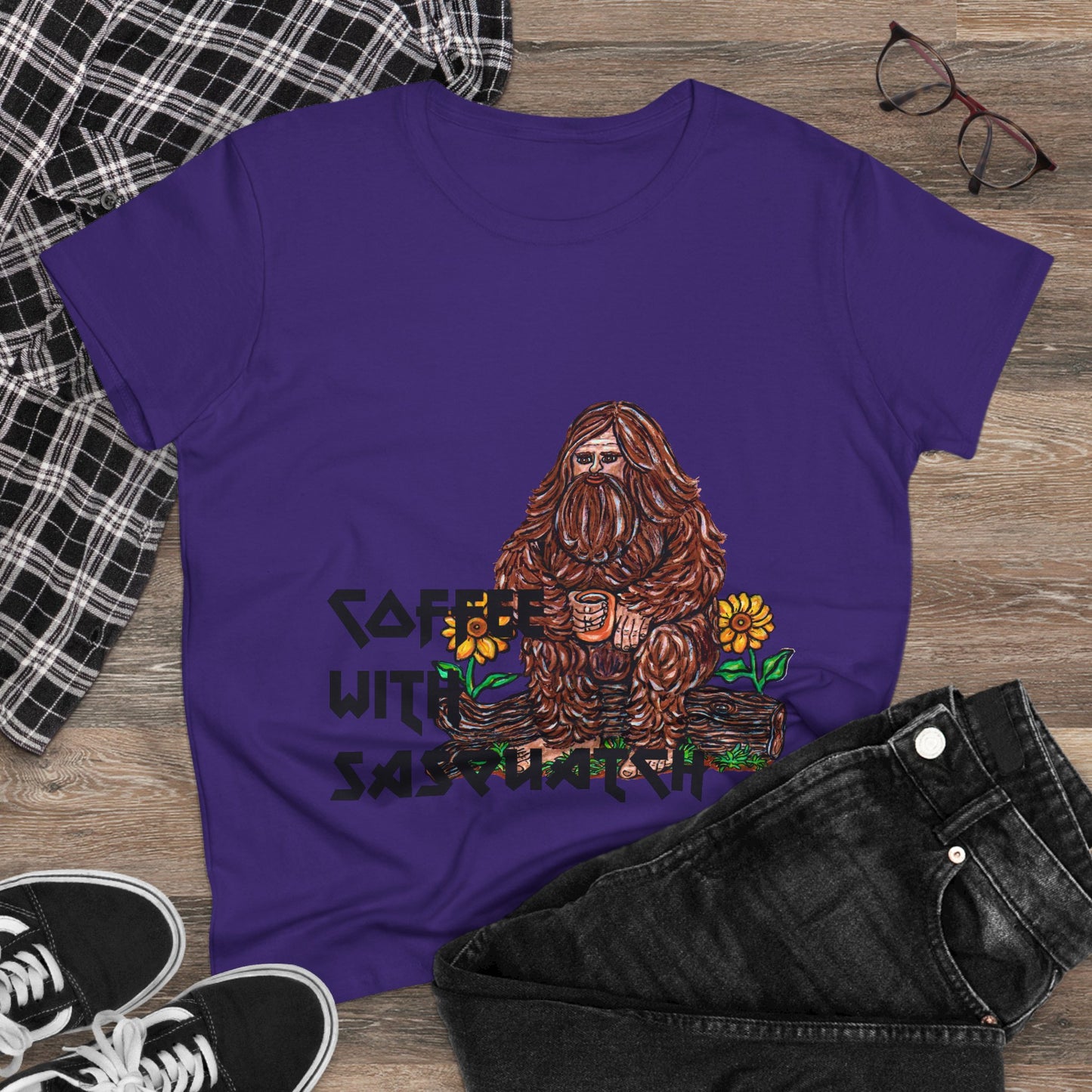 Coffee With Sasquatch Women's Midweight Cotton Tee