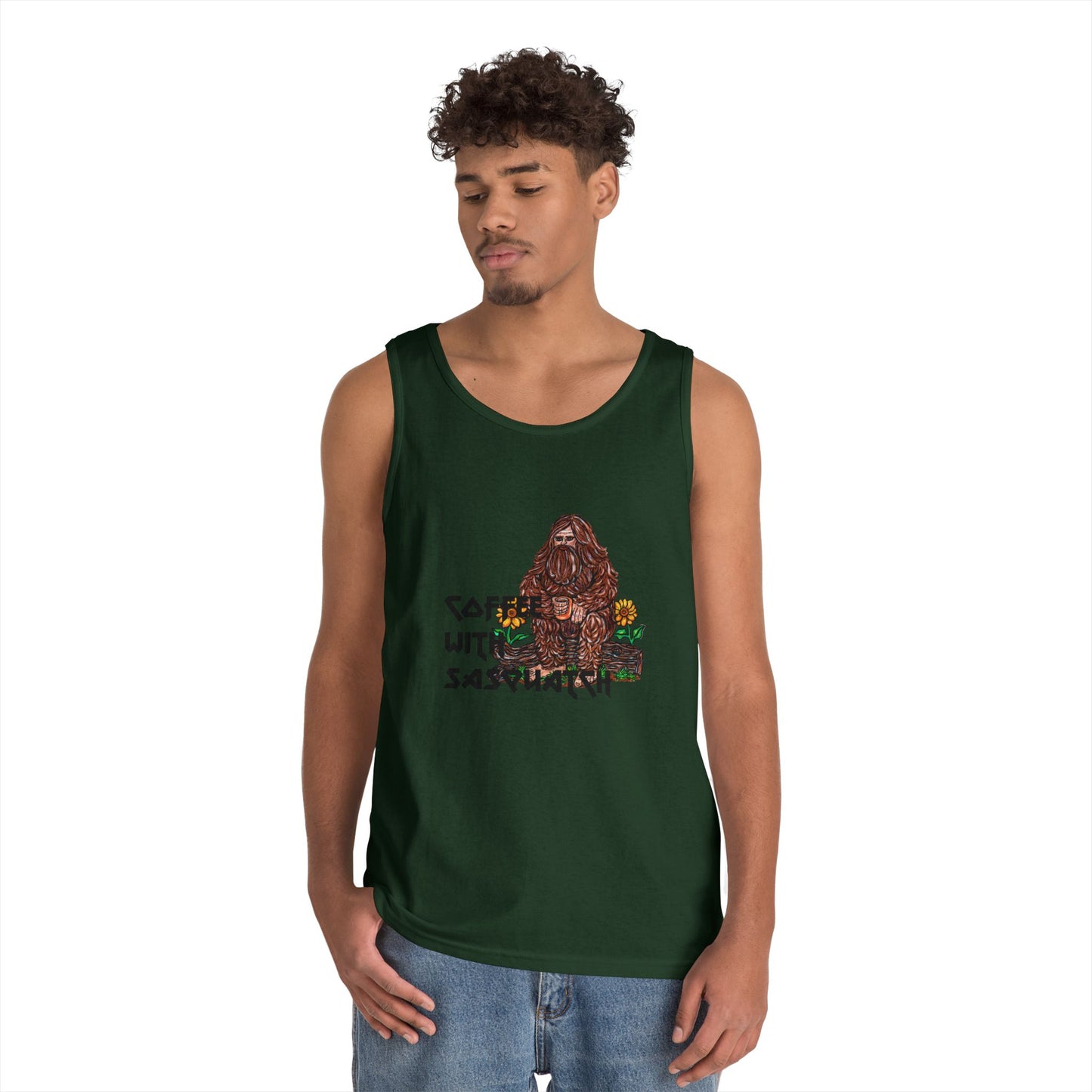 Coffee With Sasquatch Unisex Heavy Cotton Tank Top