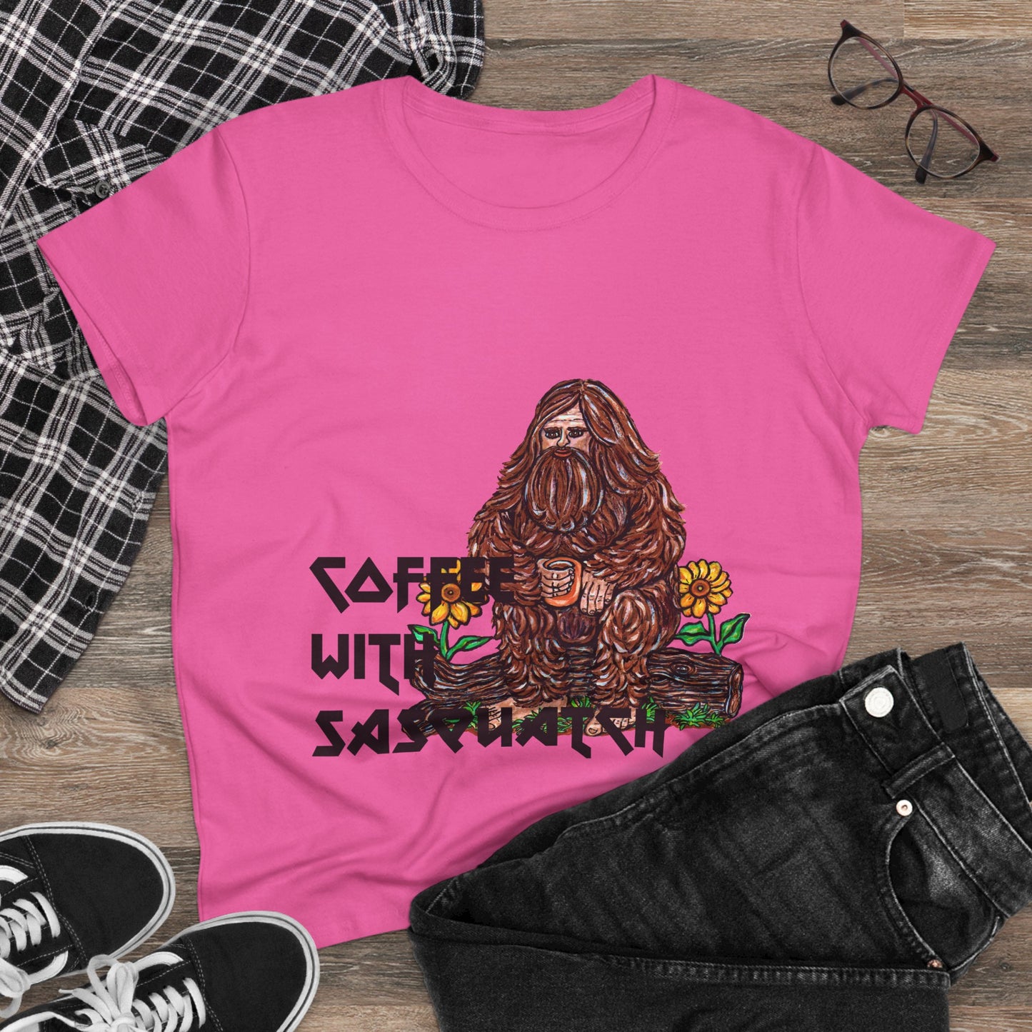 Coffee With Sasquatch Women's Midweight Cotton Tee
