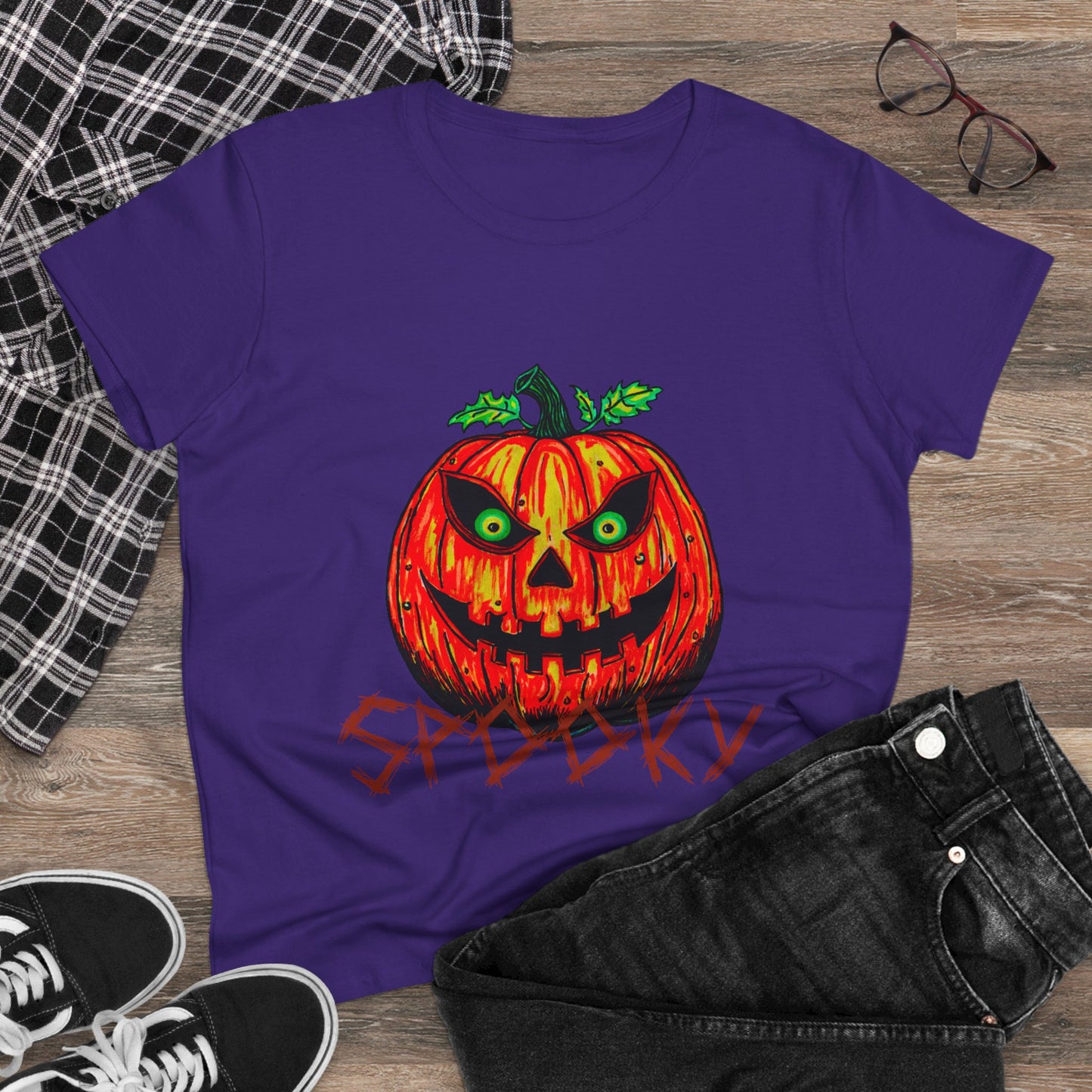 Spooky Jack-o-Lantern Women's Midweight Cotton Tee