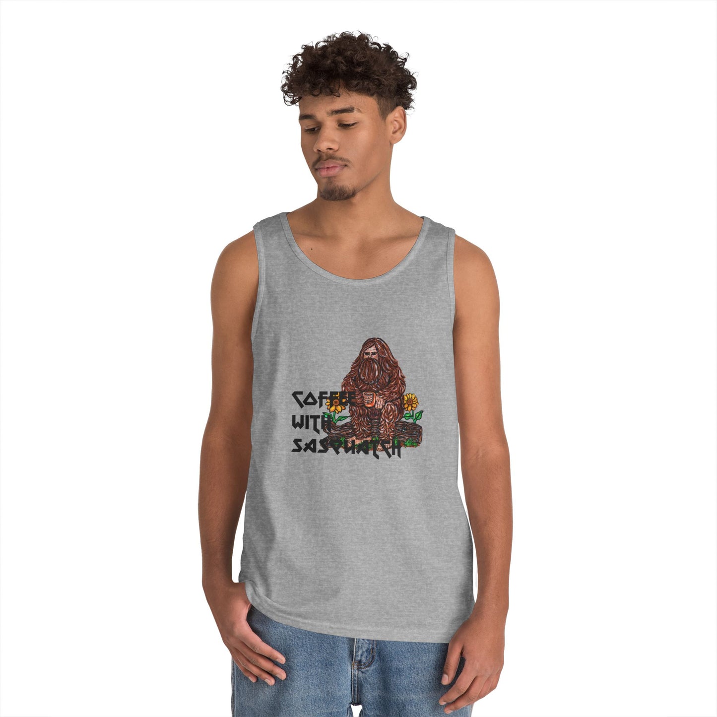 Coffee With Sasquatch Unisex Heavy Cotton Tank Top