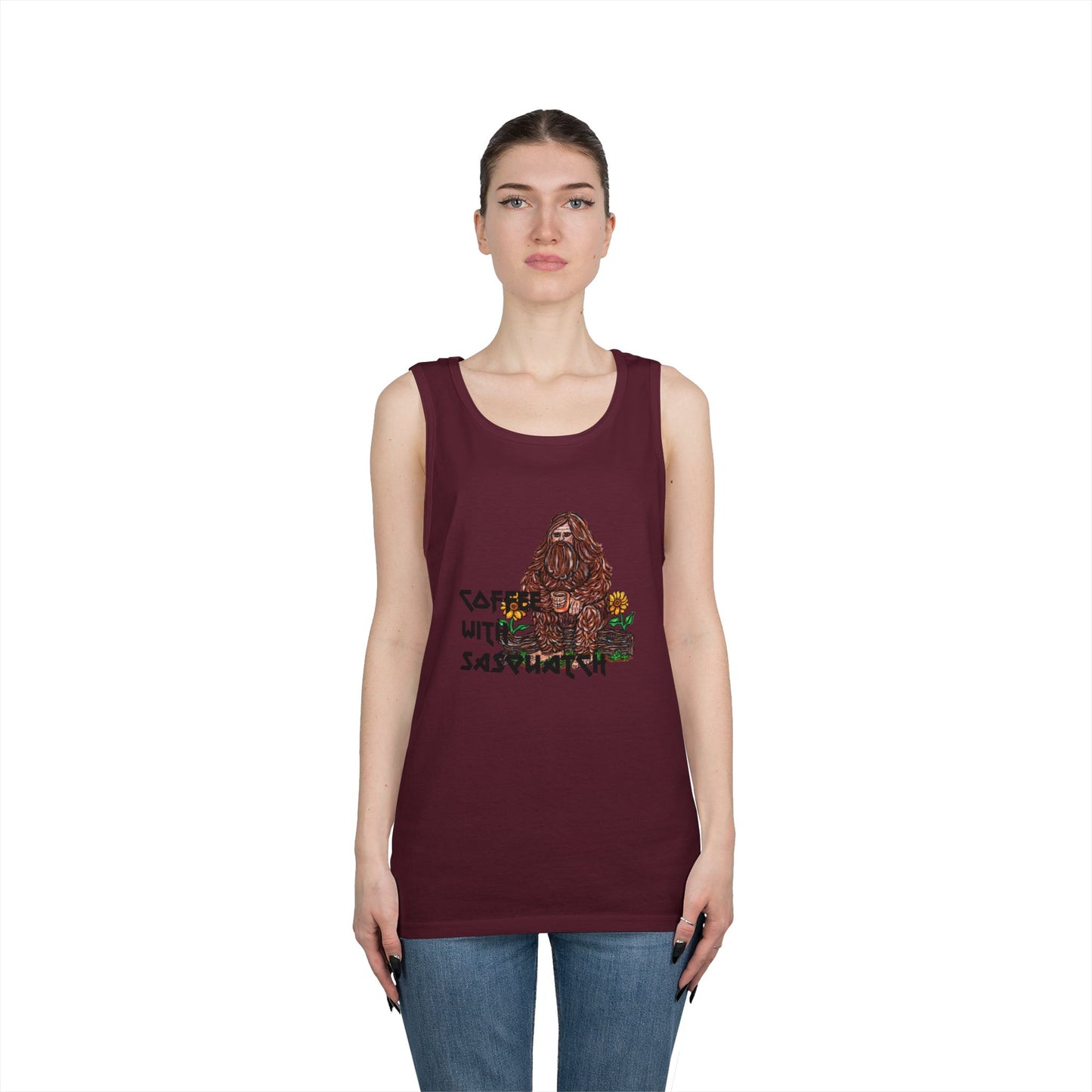 Coffee With Sasquatch Unisex Heavy Cotton Tank Top
