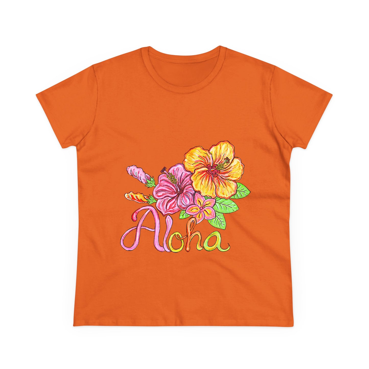 Aloha Flowers Women's Midweight Cotton Tee