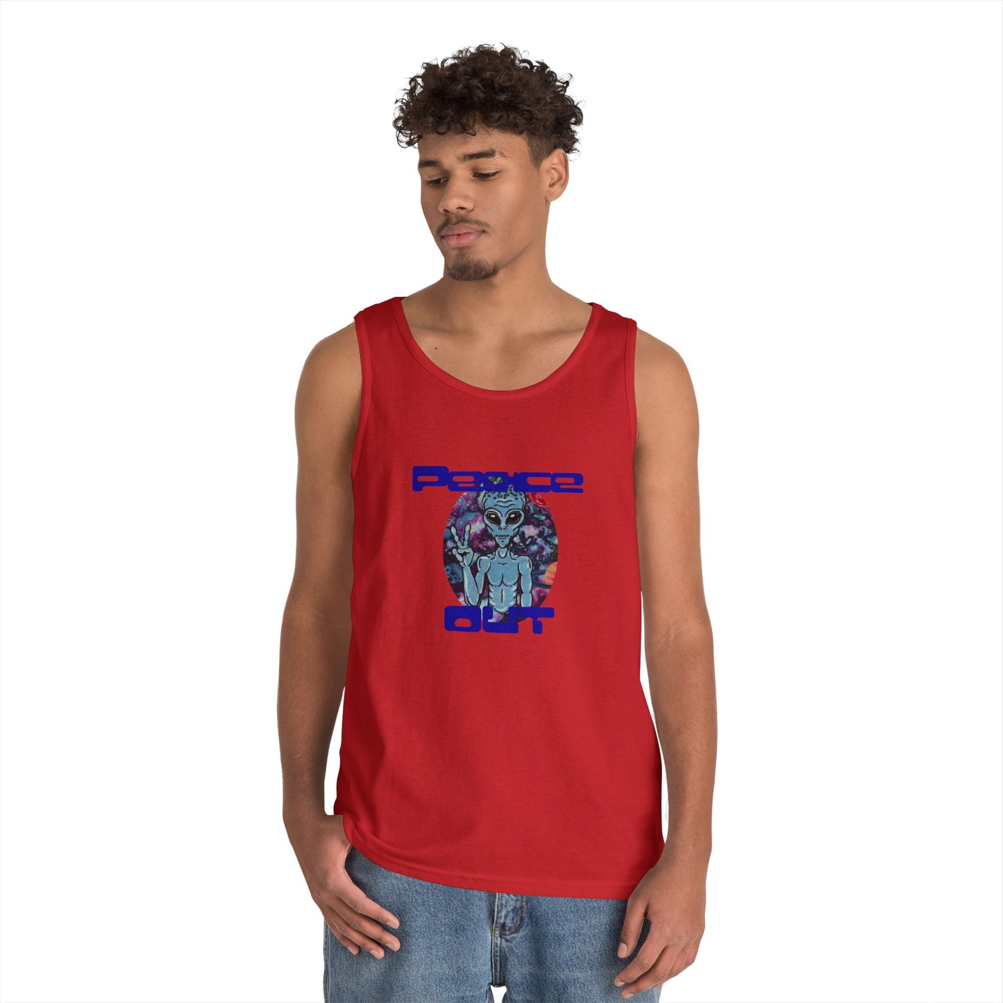 Peace Out Grey Alien Unisex Heavy Cotton Tank Top
