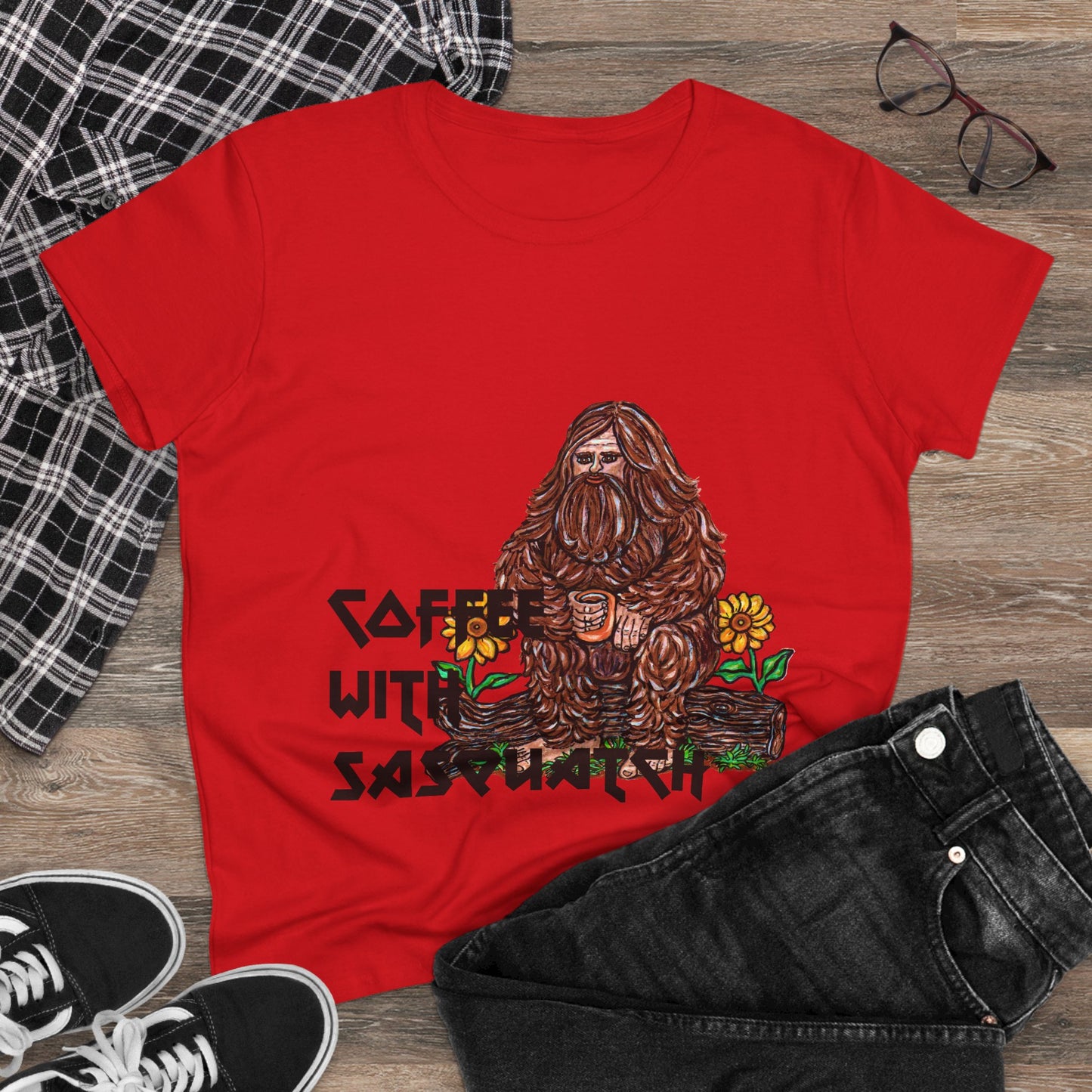 Coffee With Sasquatch Women's Midweight Cotton Tee