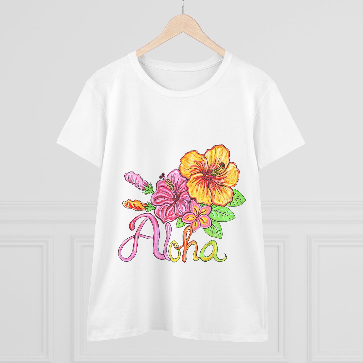 Aloha Flowers Women's Midweight Cotton Tee