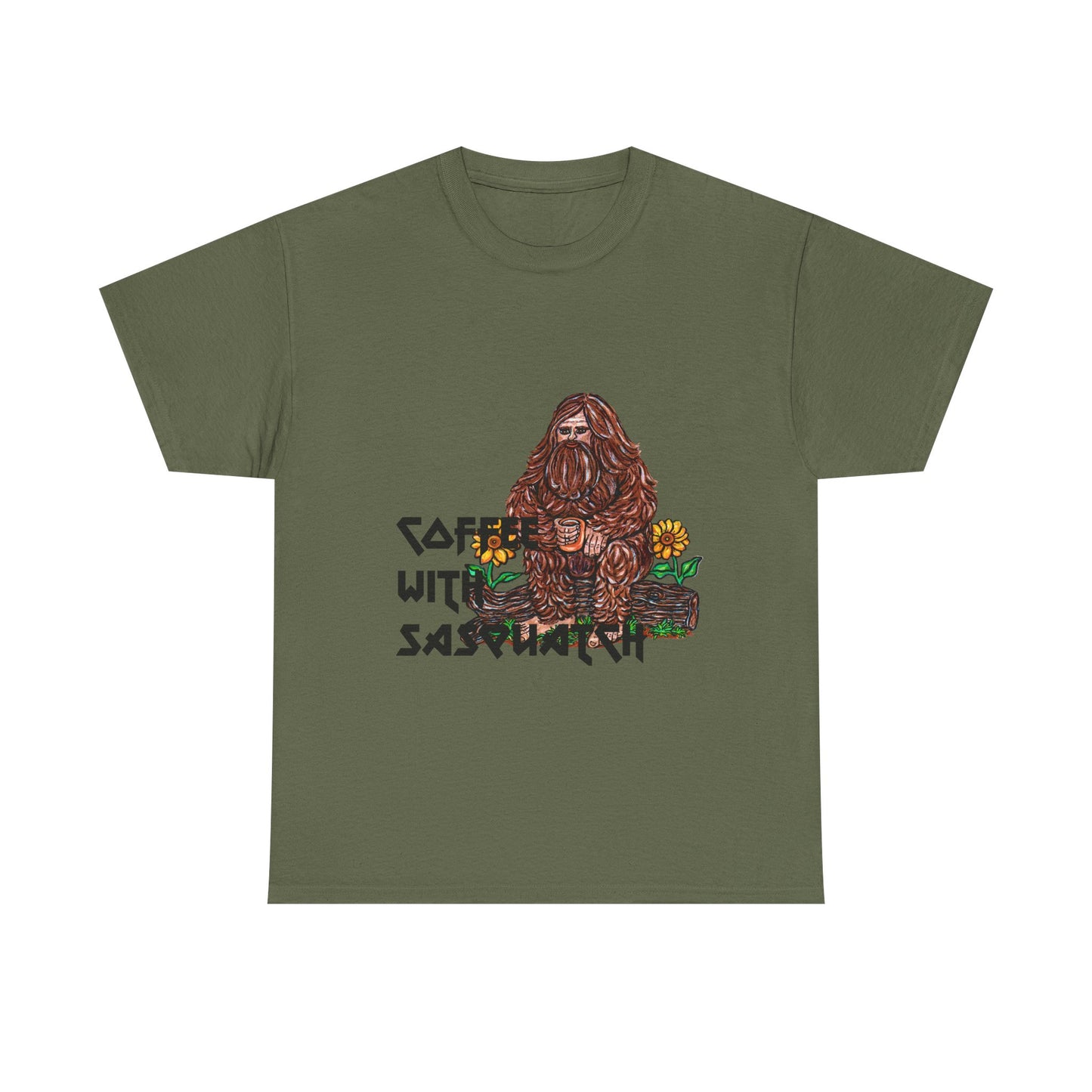 Coffee With Sasquatch Unisex Heavy Cotton Tee