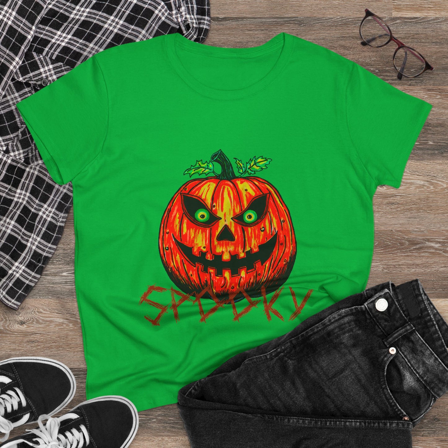 Spooky Jack-o-Lantern Women's Midweight Cotton Tee