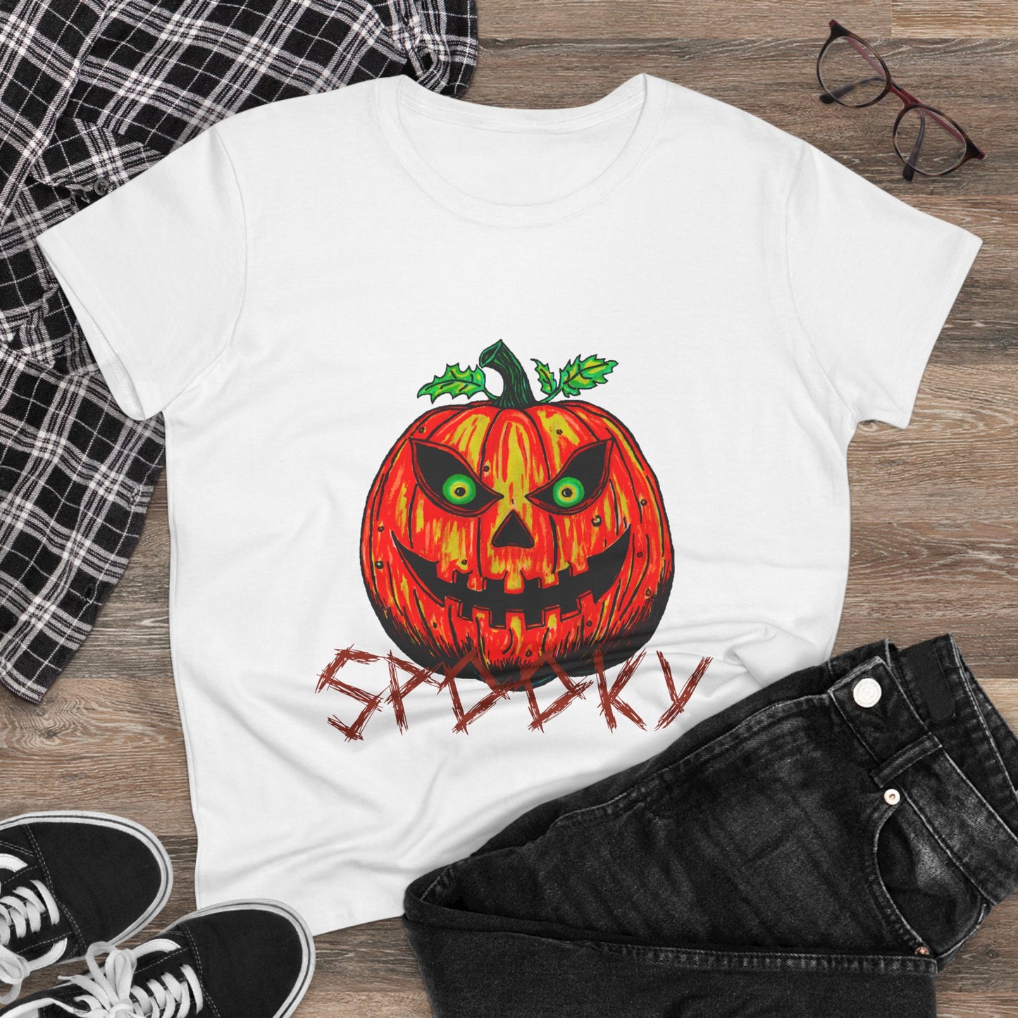 Spooky Jack-o-Lantern Women's Midweight Cotton Tee