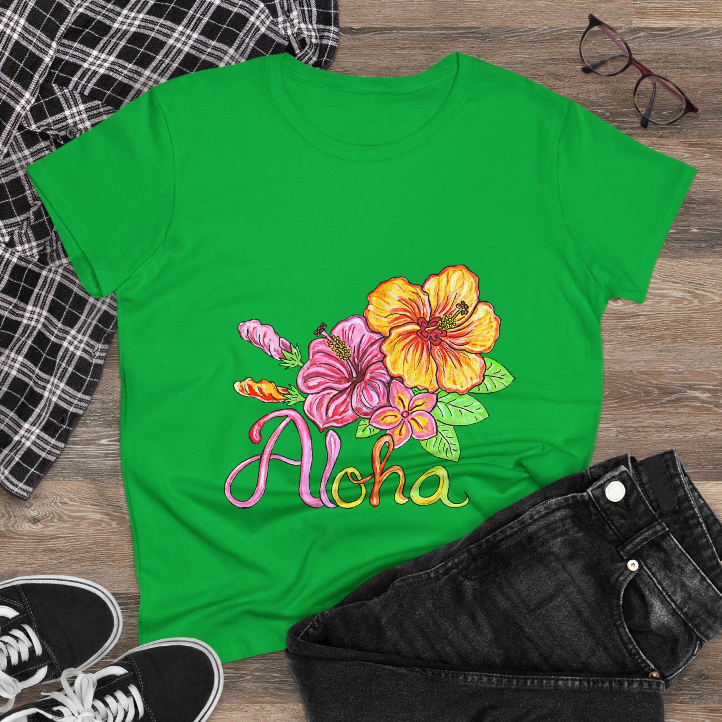 Aloha Flowers Women's Midweight Cotton Tee