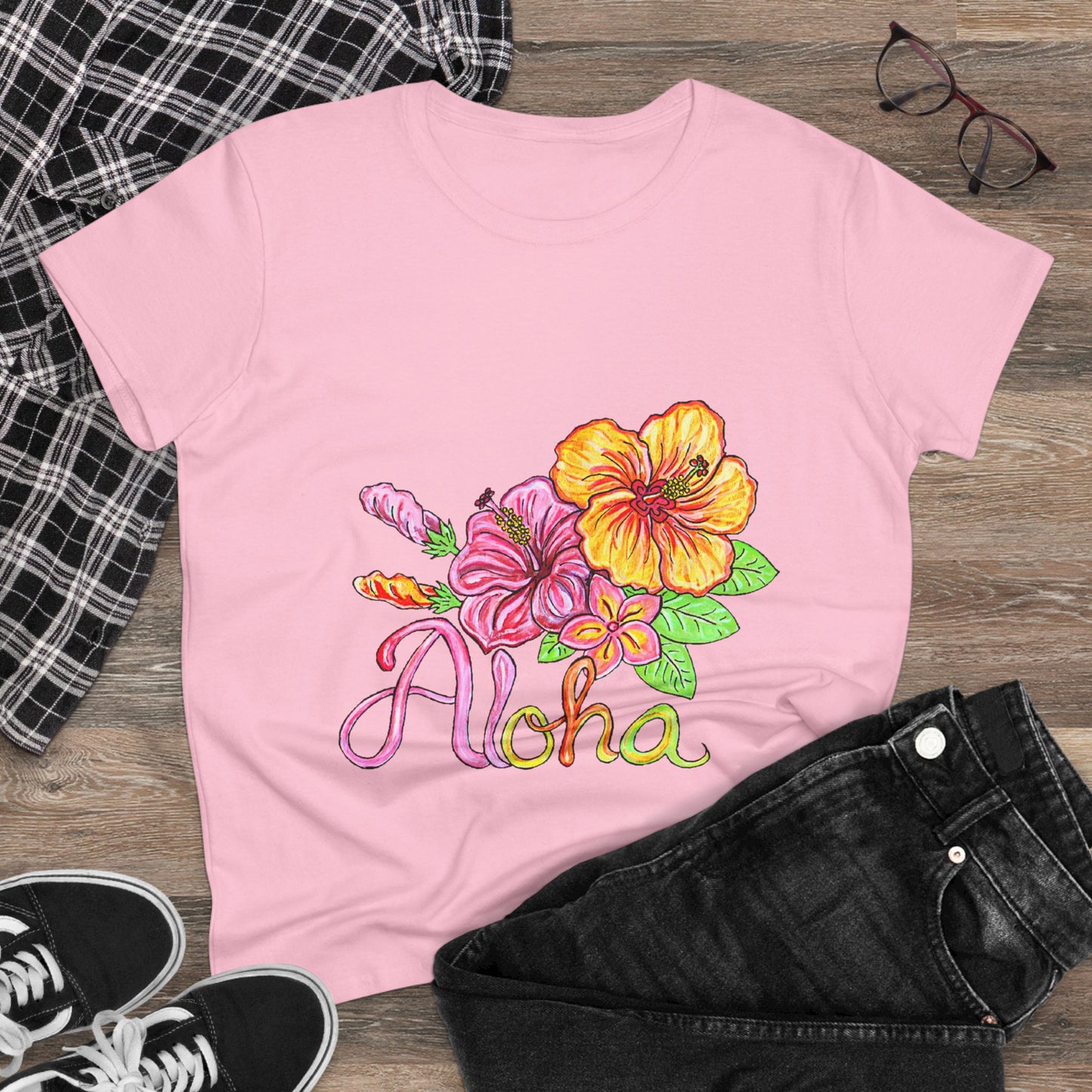Aloha Flowers Women's Midweight Cotton Tee