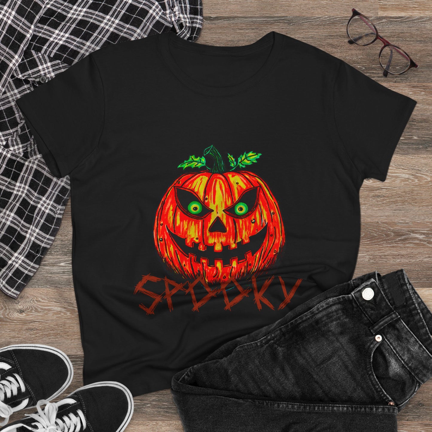 Spooky Jack-o-Lantern Women's Midweight Cotton Tee