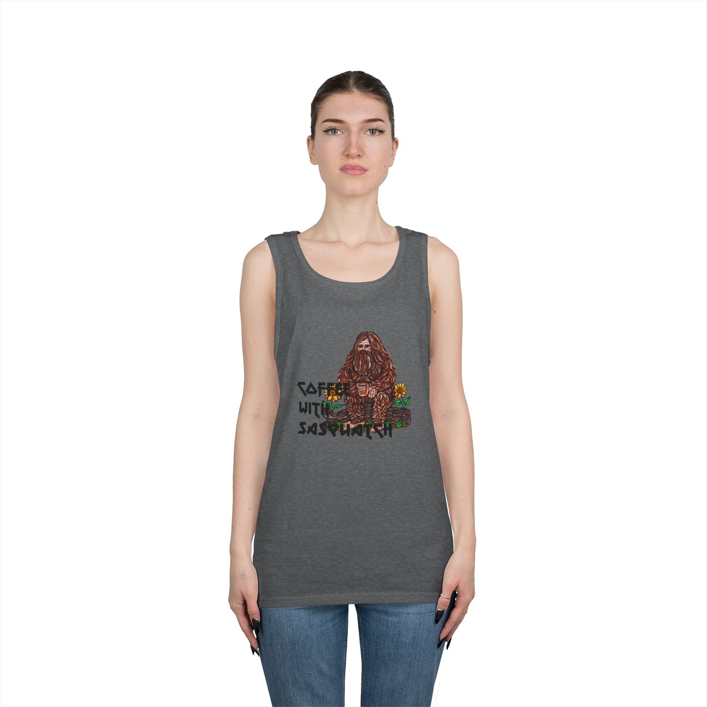 Coffee With Sasquatch Unisex Heavy Cotton Tank Top