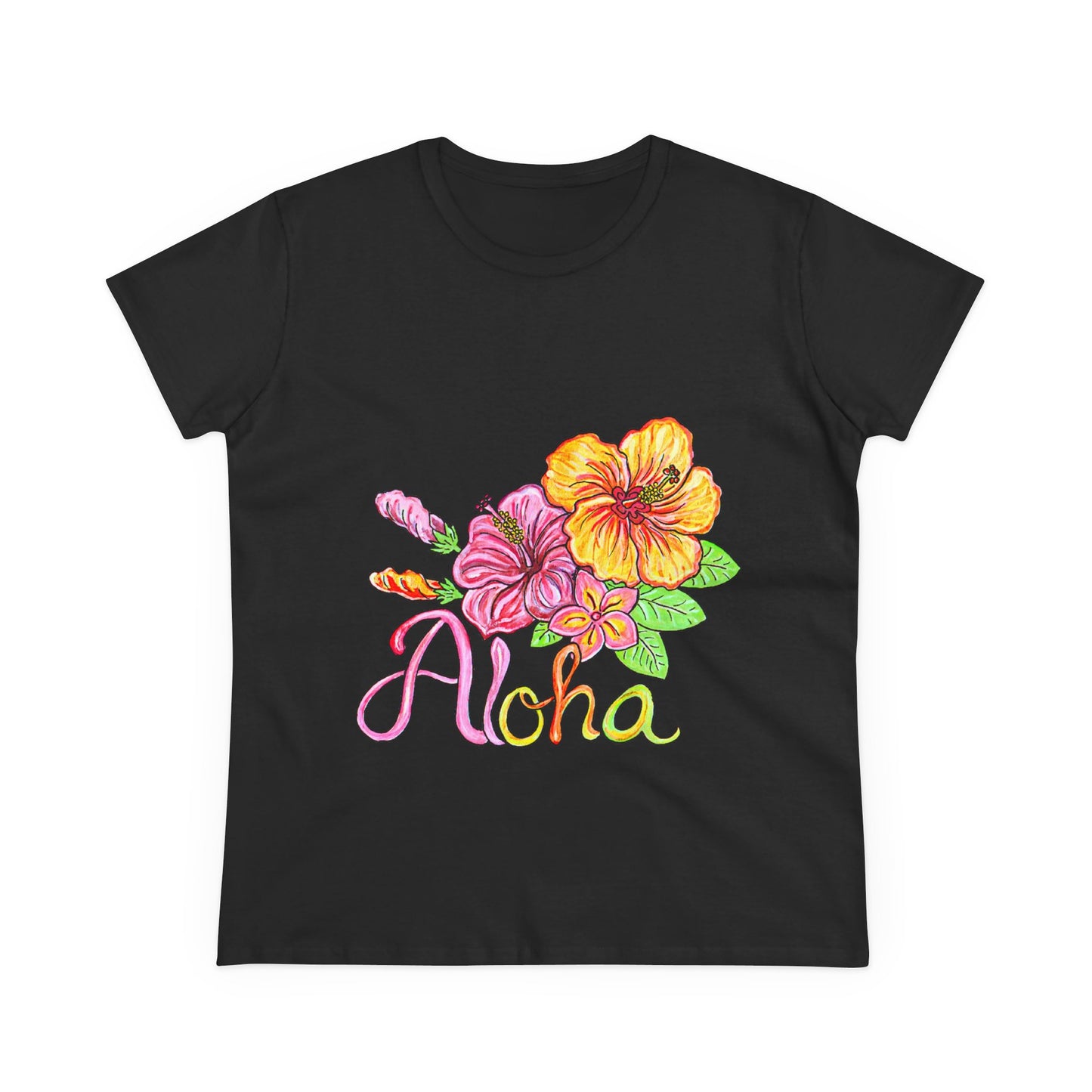 Aloha Flowers Women's Midweight Cotton Tee