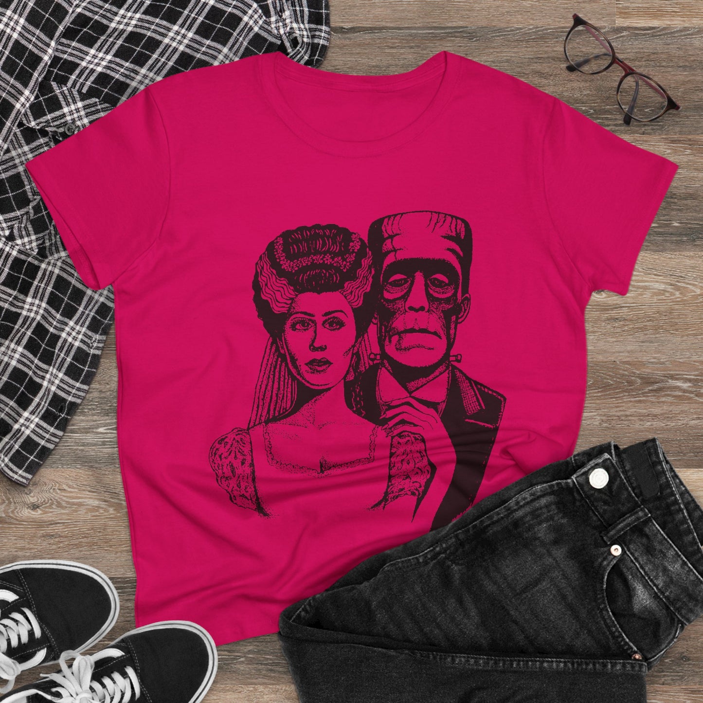 Frankenstein and Bride Women's Midweight Cotton Tee