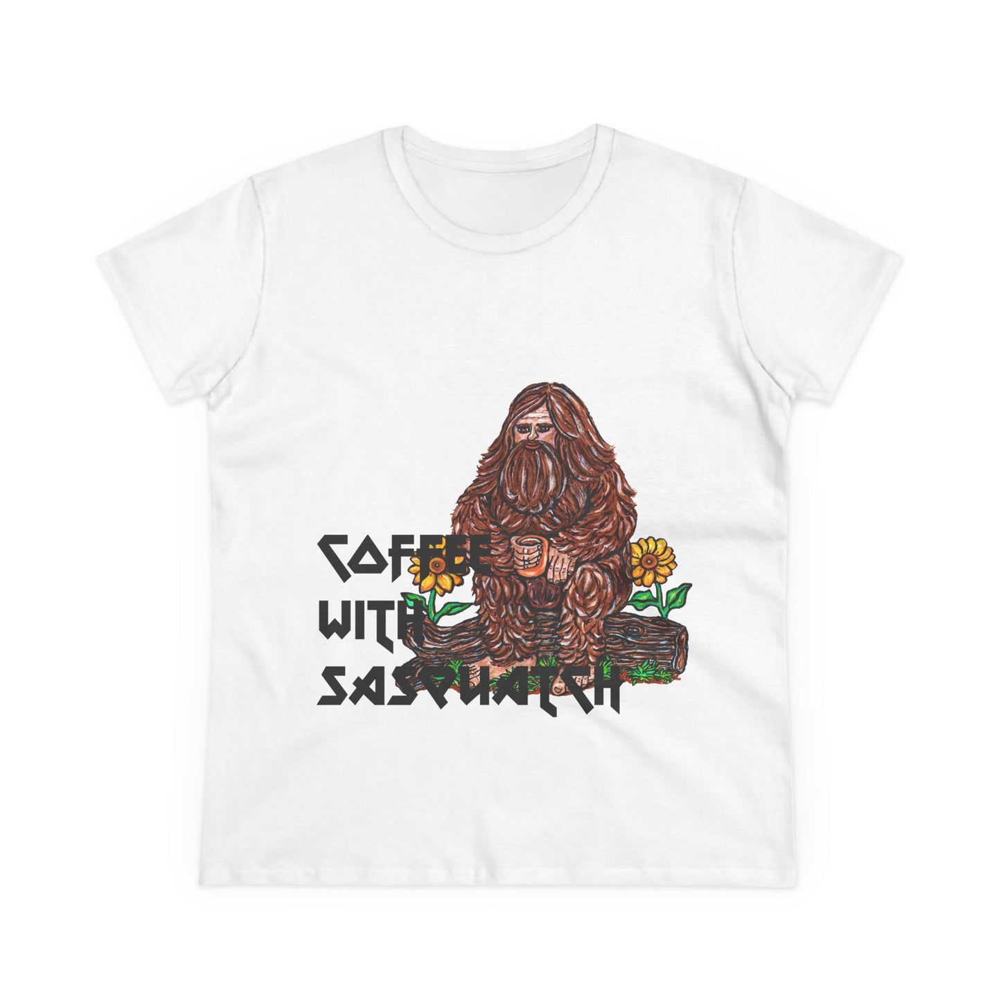 Coffee With Sasquatch Women's Midweight Cotton Tee
