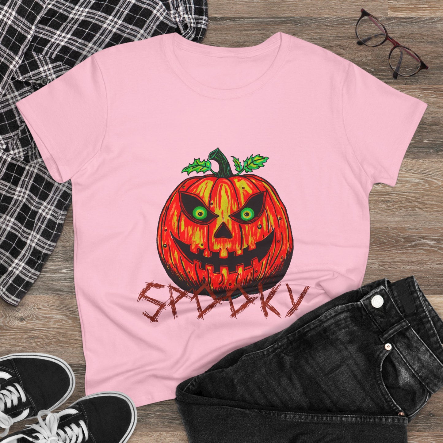 Spooky Jack-o-Lantern Women's Midweight Cotton Tee