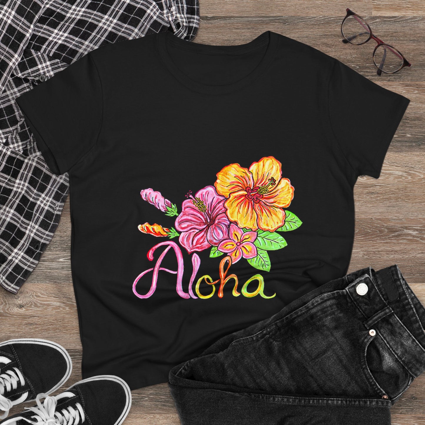 Aloha Flowers Women's Midweight Cotton Tee