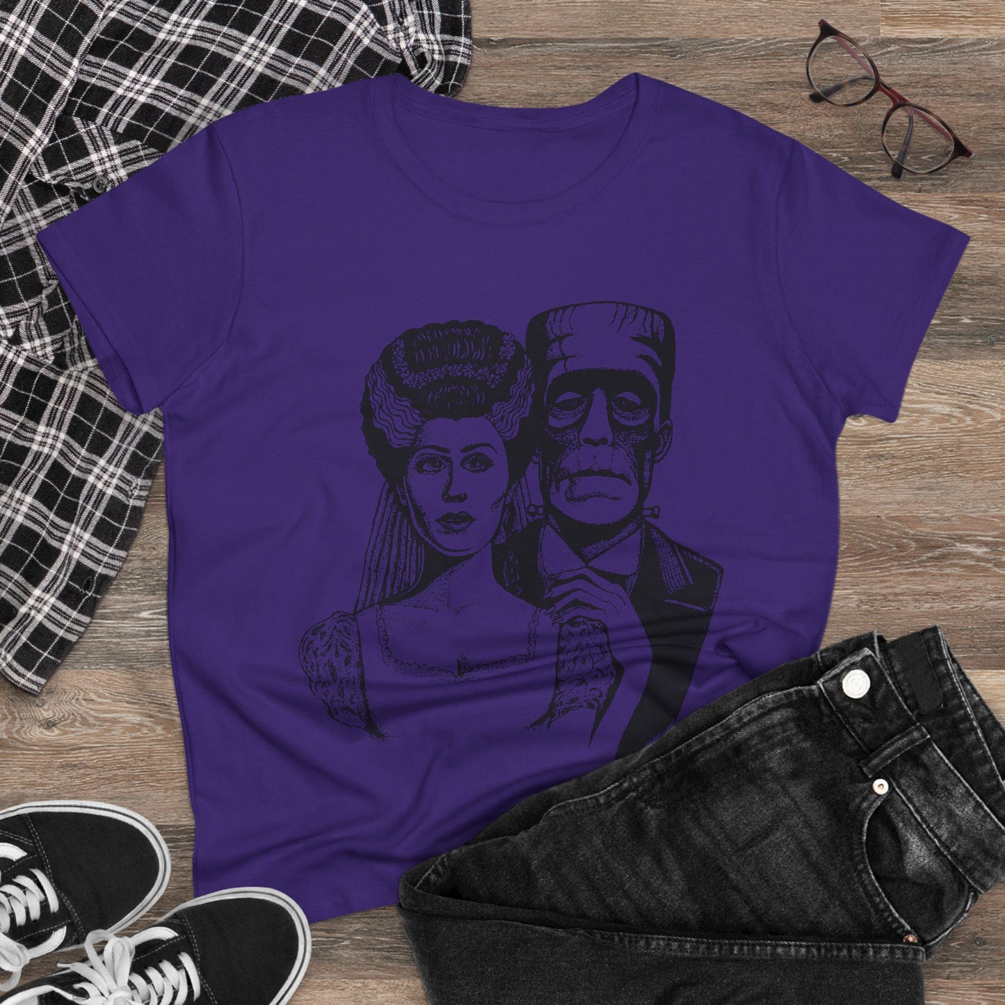 Frankenstein and Bride Women's Midweight Cotton Tee