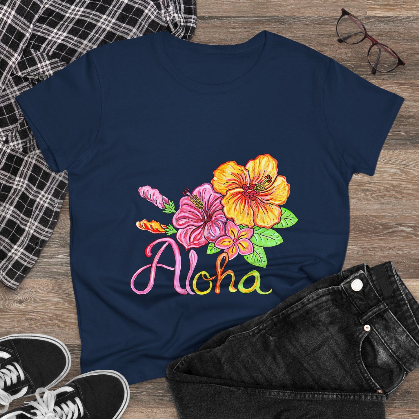 Aloha Flowers Women's Midweight Cotton Tee