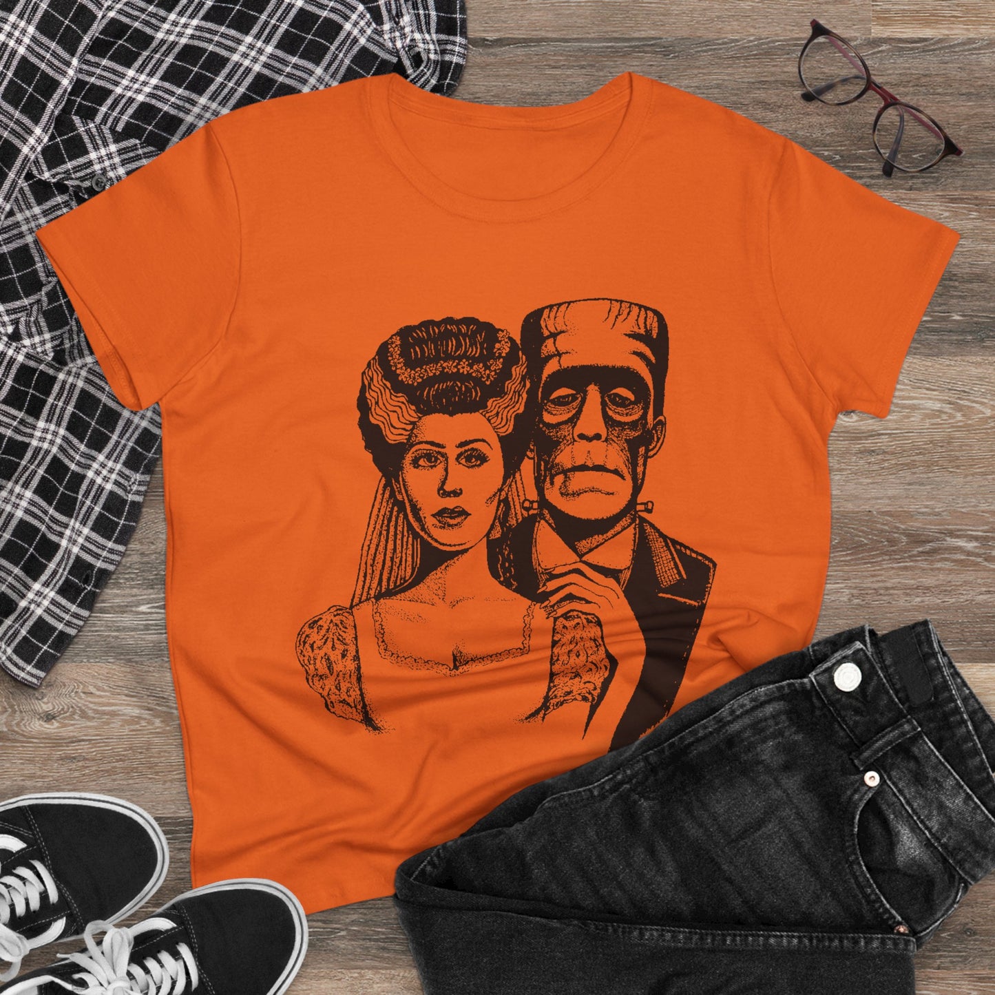 Frankenstein and Bride Women's Midweight Cotton Tee
