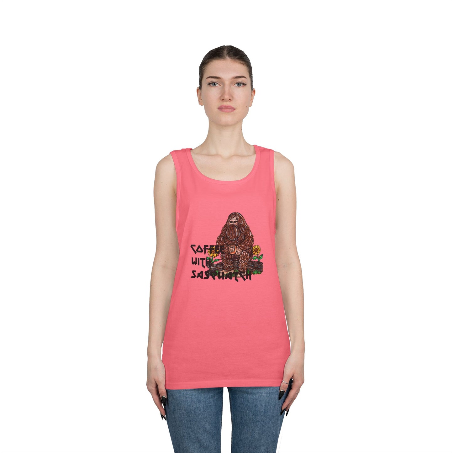 Coffee With Sasquatch Unisex Heavy Cotton Tank Top