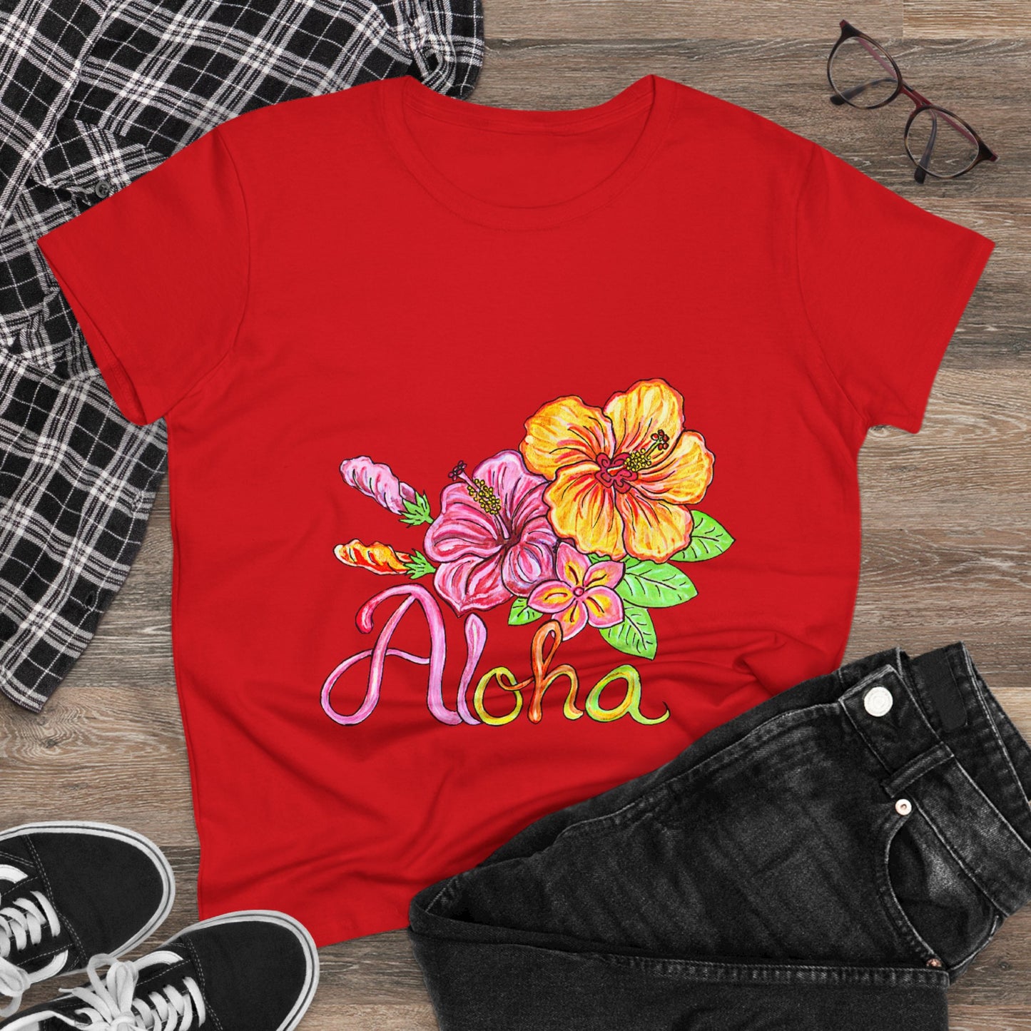 Aloha Flowers Women's Midweight Cotton Tee
