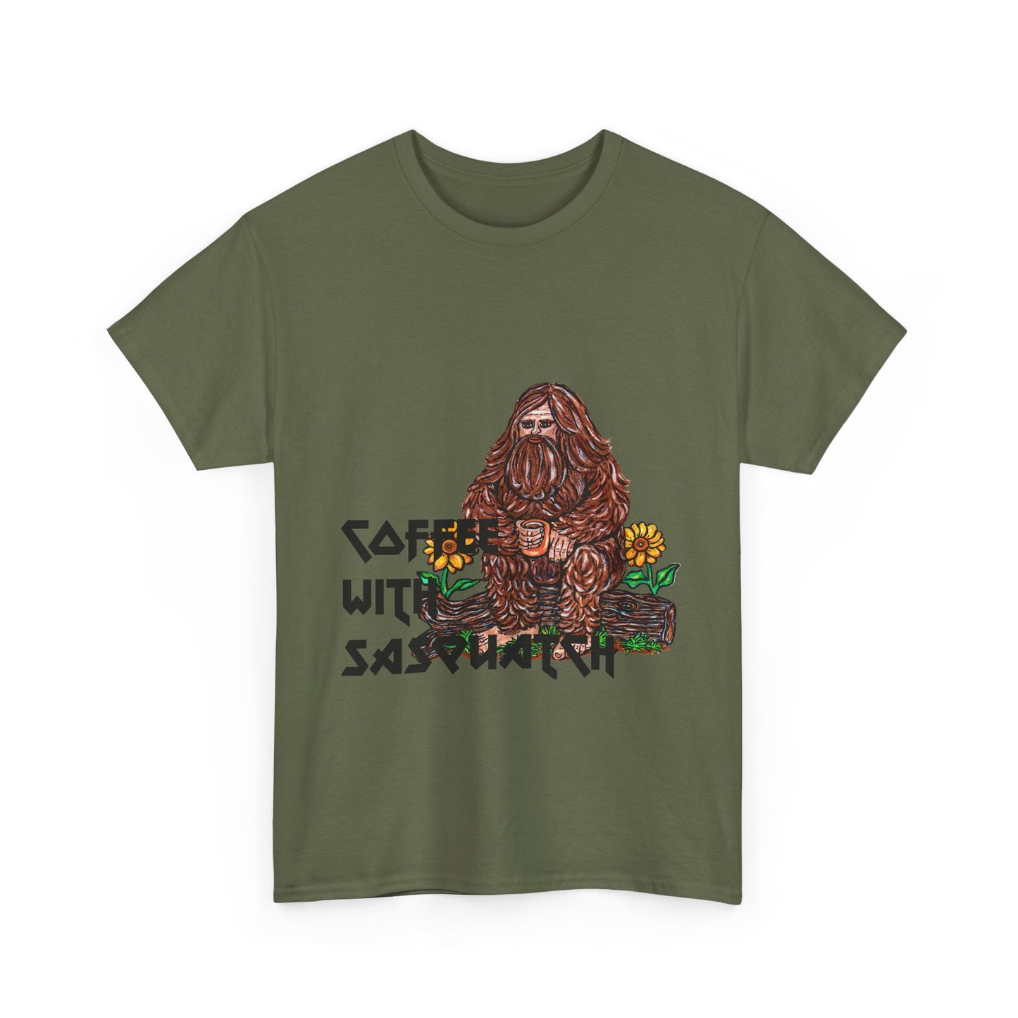 Coffee With Sasquatch Unisex Heavy Cotton Tee