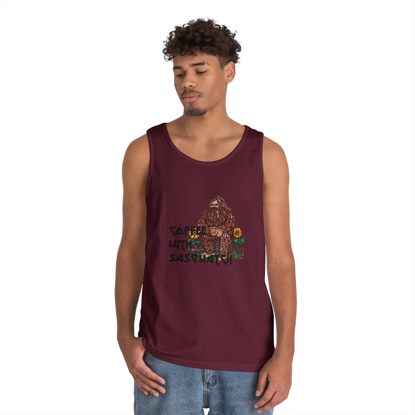 Coffee With Sasquatch Unisex Heavy Cotton Tank Top