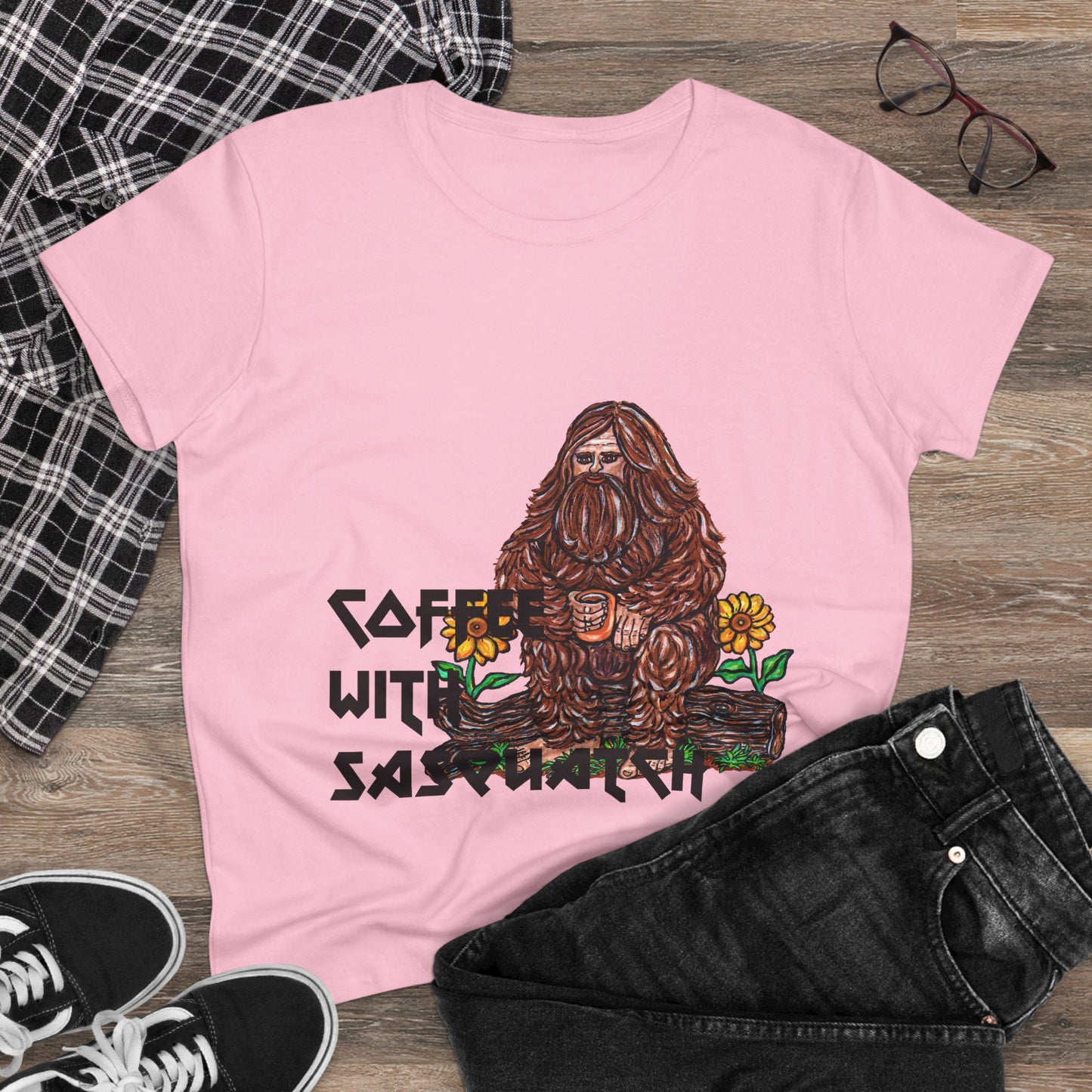 Coffee With Sasquatch Women's Midweight Cotton Tee