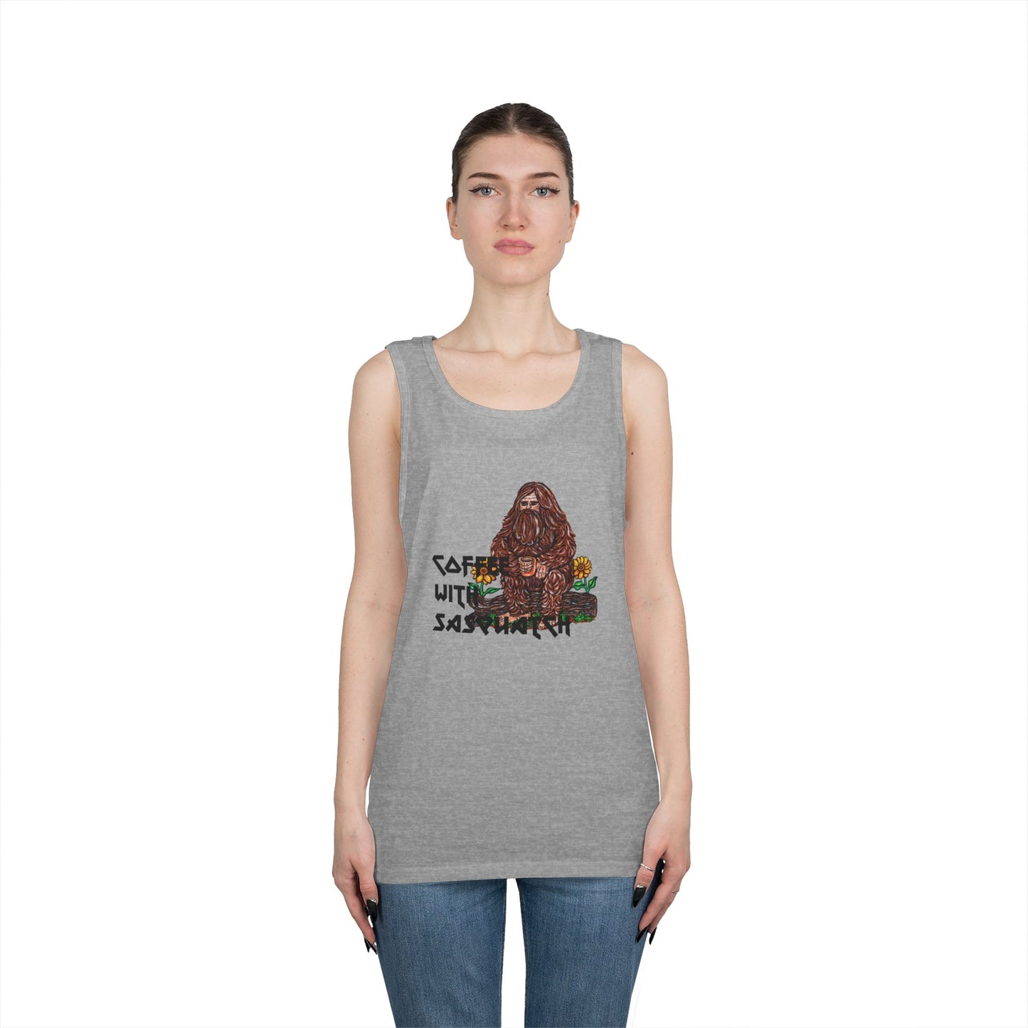 Coffee With Sasquatch Unisex Heavy Cotton Tank Top