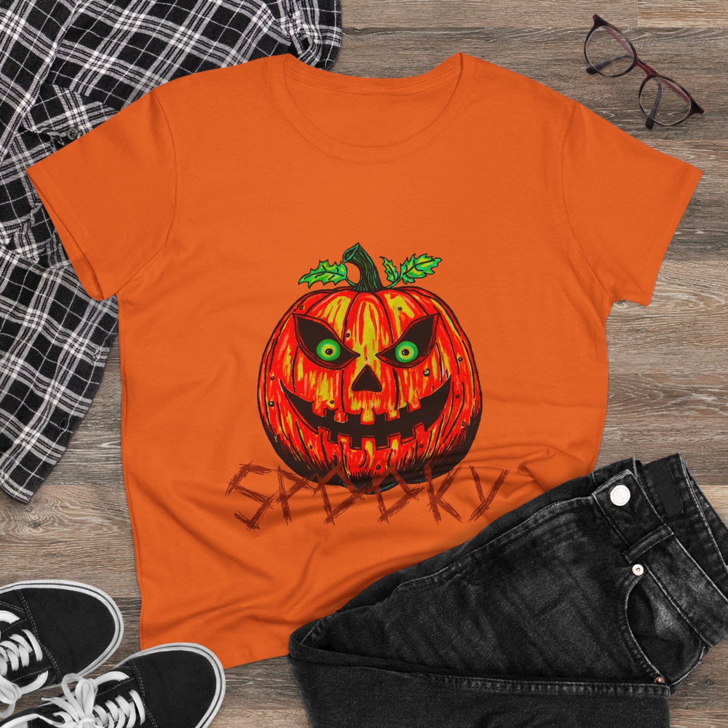 Spooky Jack-o-Lantern Women's Midweight Cotton Tee