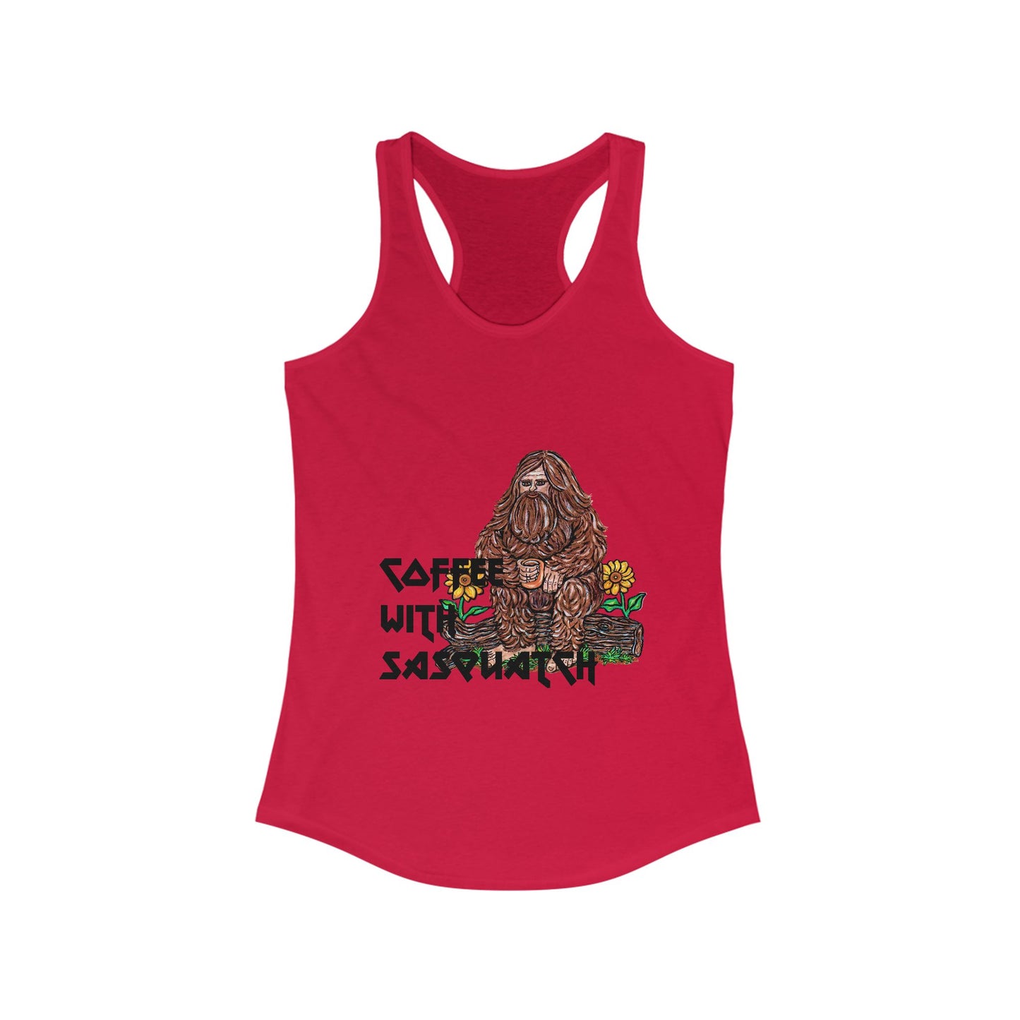 Coffee with Sasquatch Women's Ideal Racerback Tank