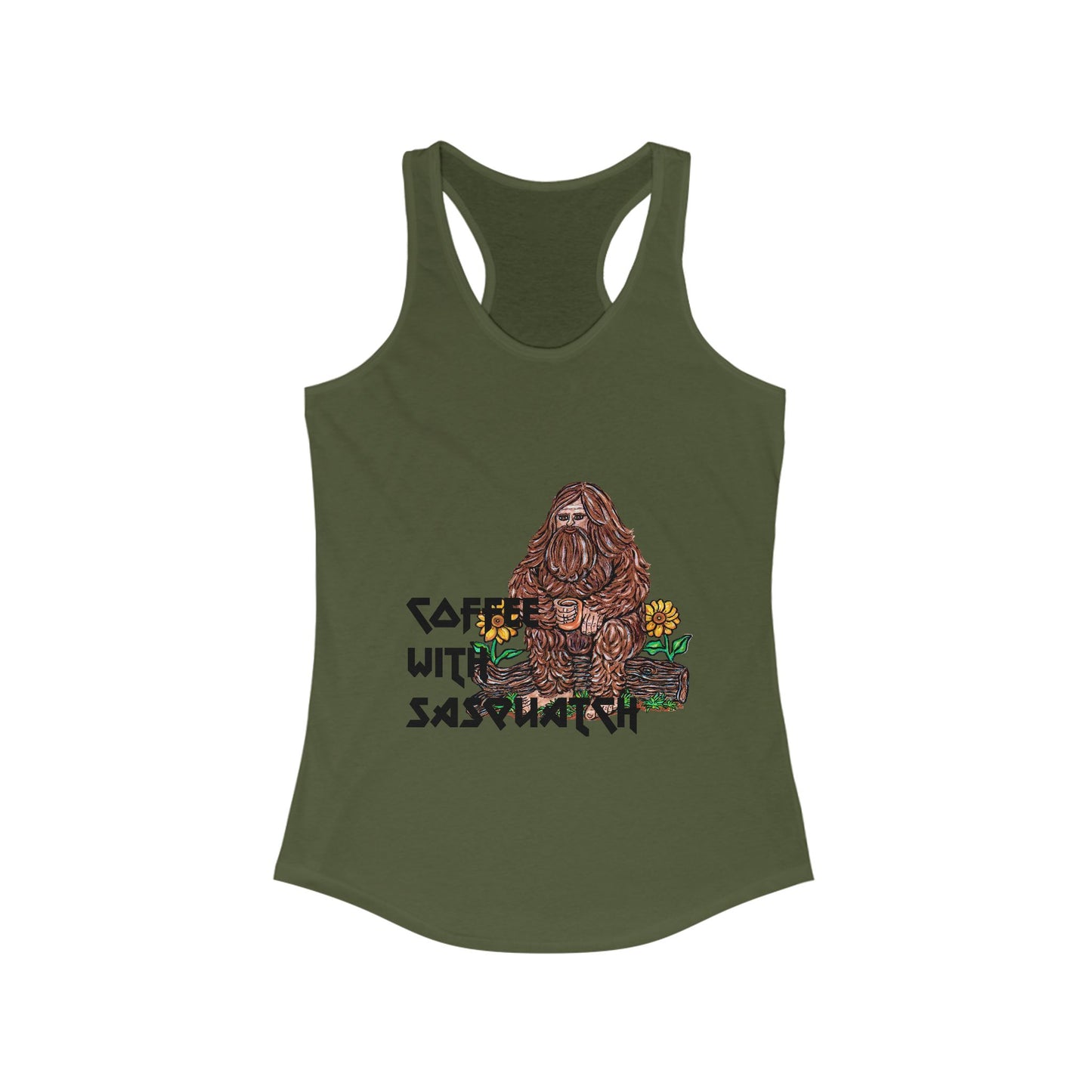 Coffee with Sasquatch Women's Ideal Racerback Tank