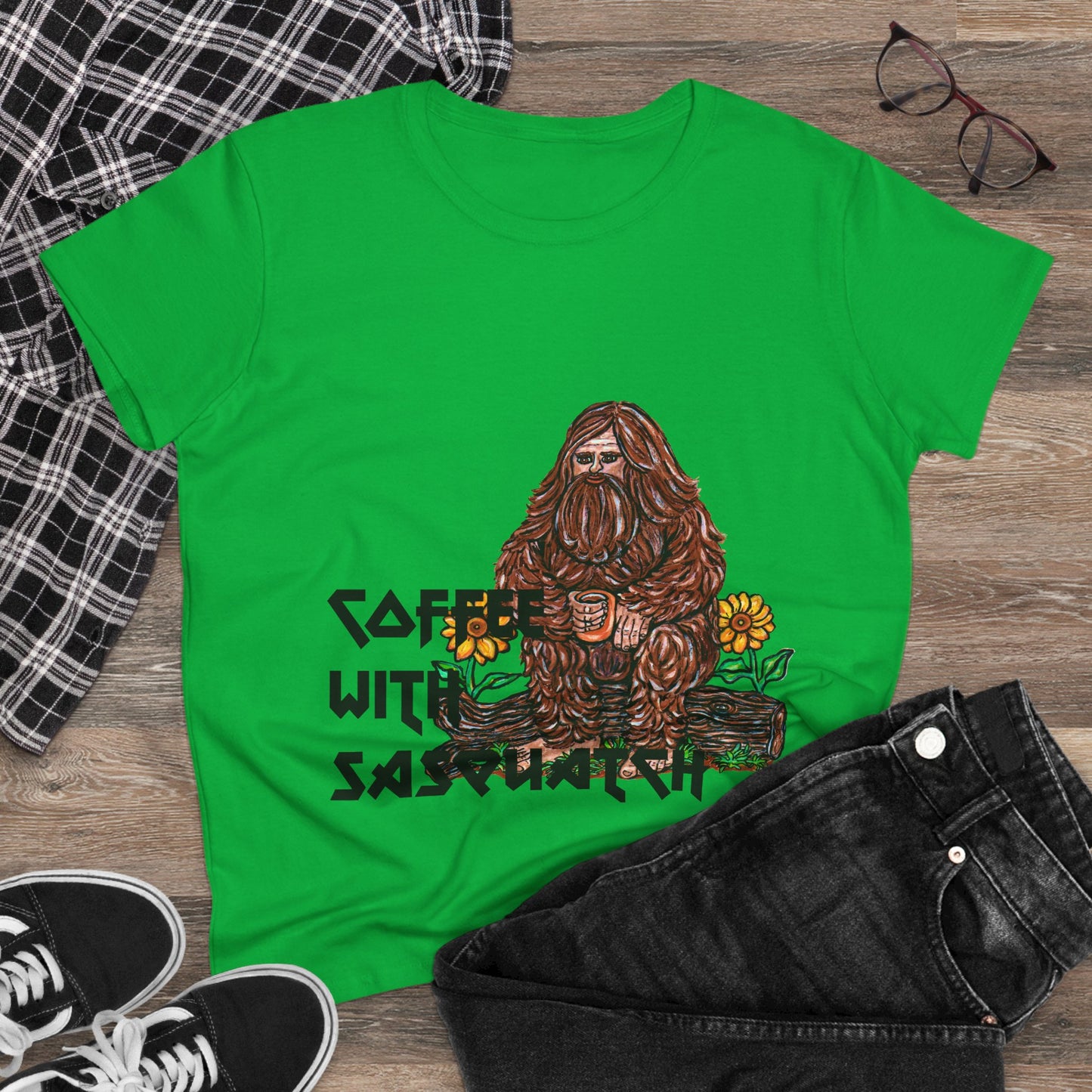 Coffee With Sasquatch Women's Midweight Cotton Tee